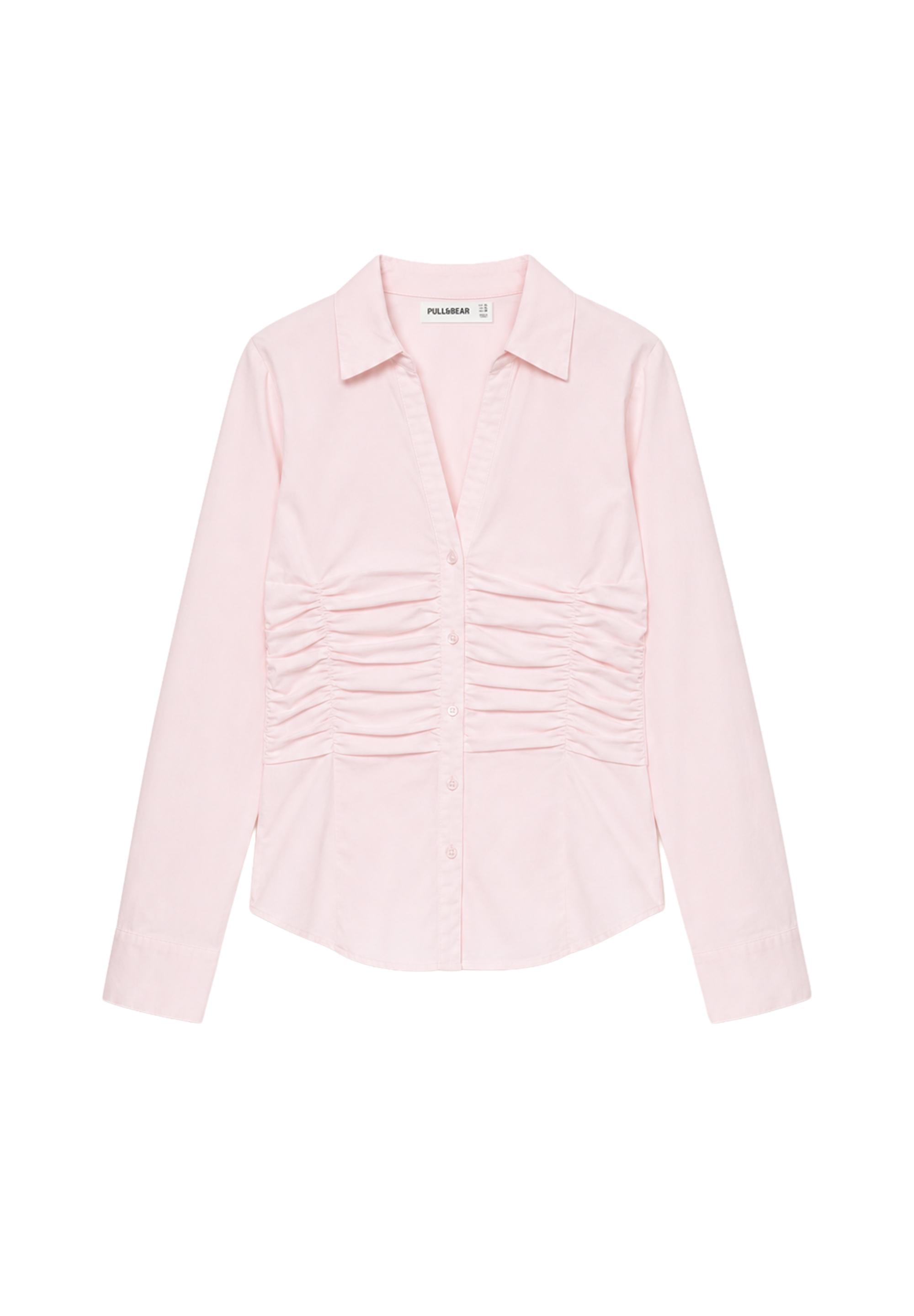 Fitted gathered poplin shirt — Pink