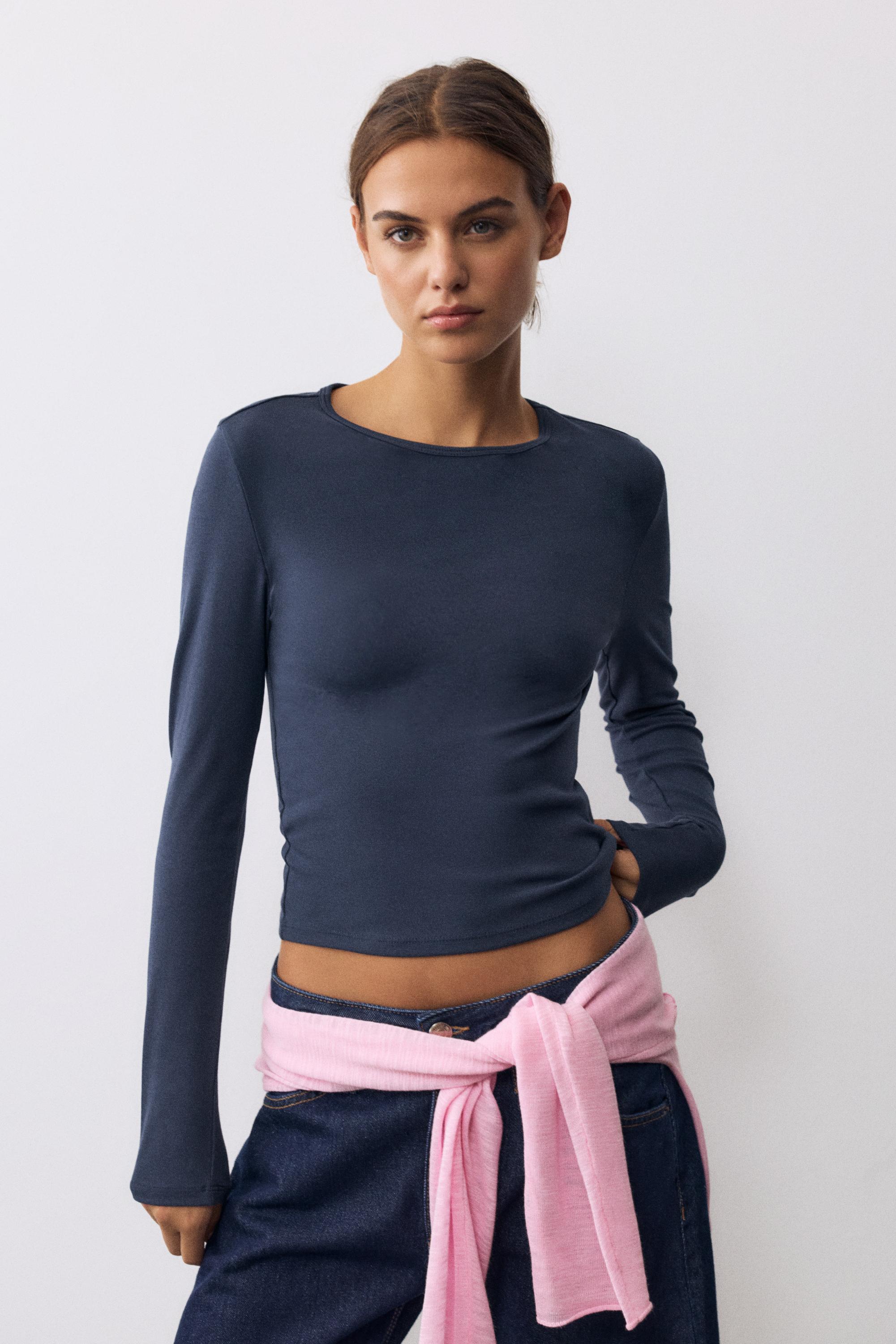 Fitted long sleeve T-shirt — Navy
