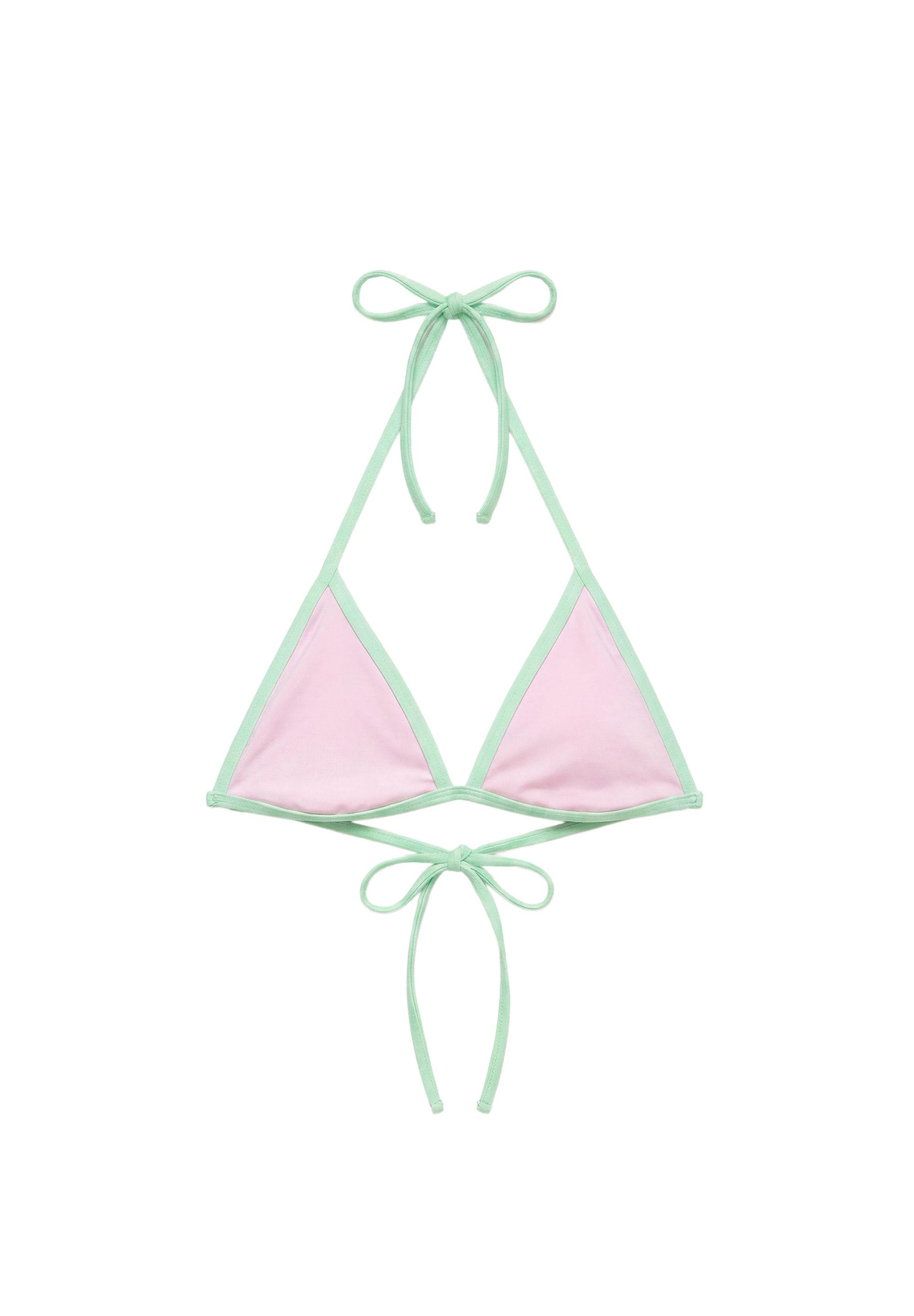 Contrast trim triangle bikini top — Pink