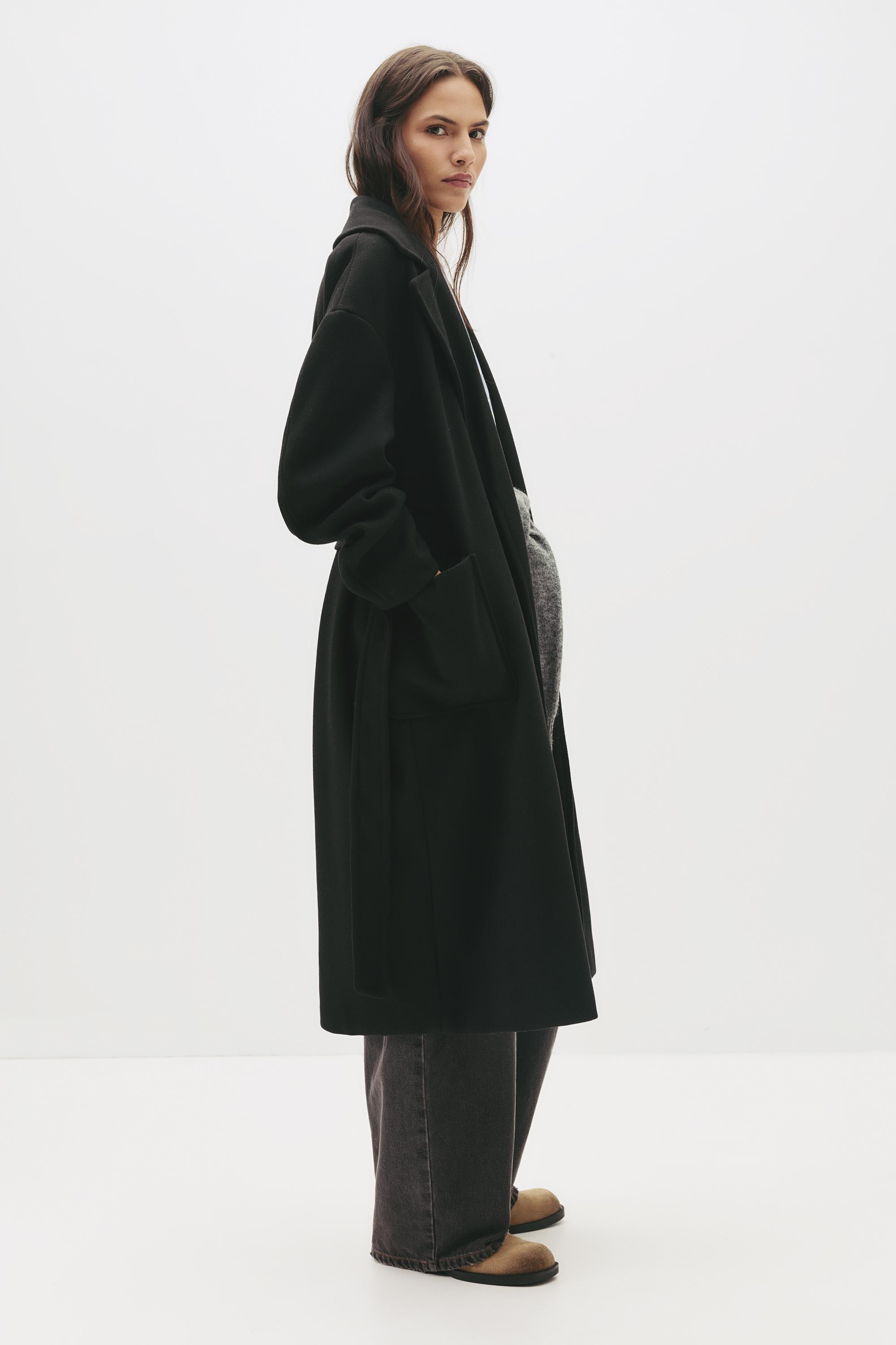 Kuşaklı uzun kaşe kaban - Görsel 40