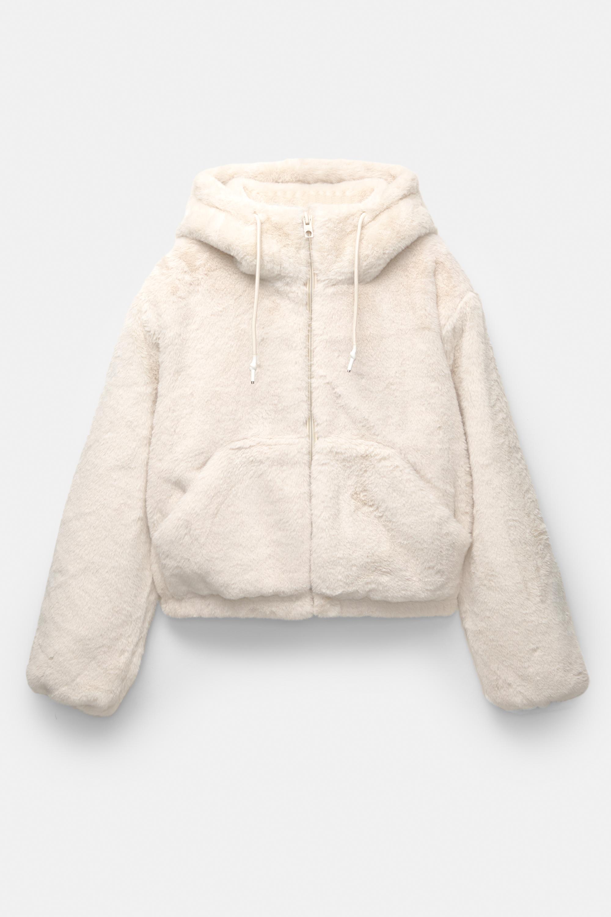 Faux fur hooded jacket — Ecru