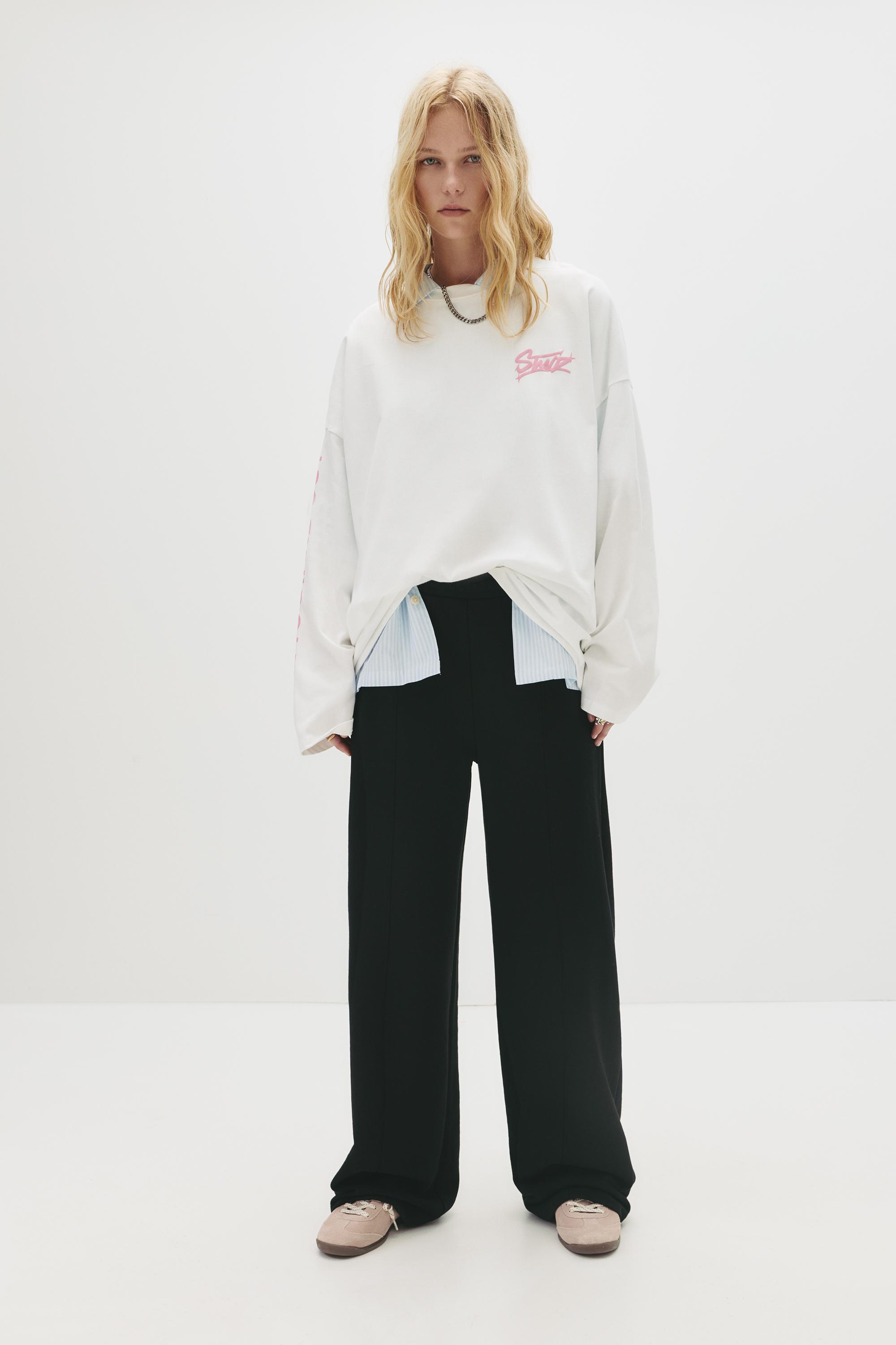 Wide-leg seam detail sweatpants — Black