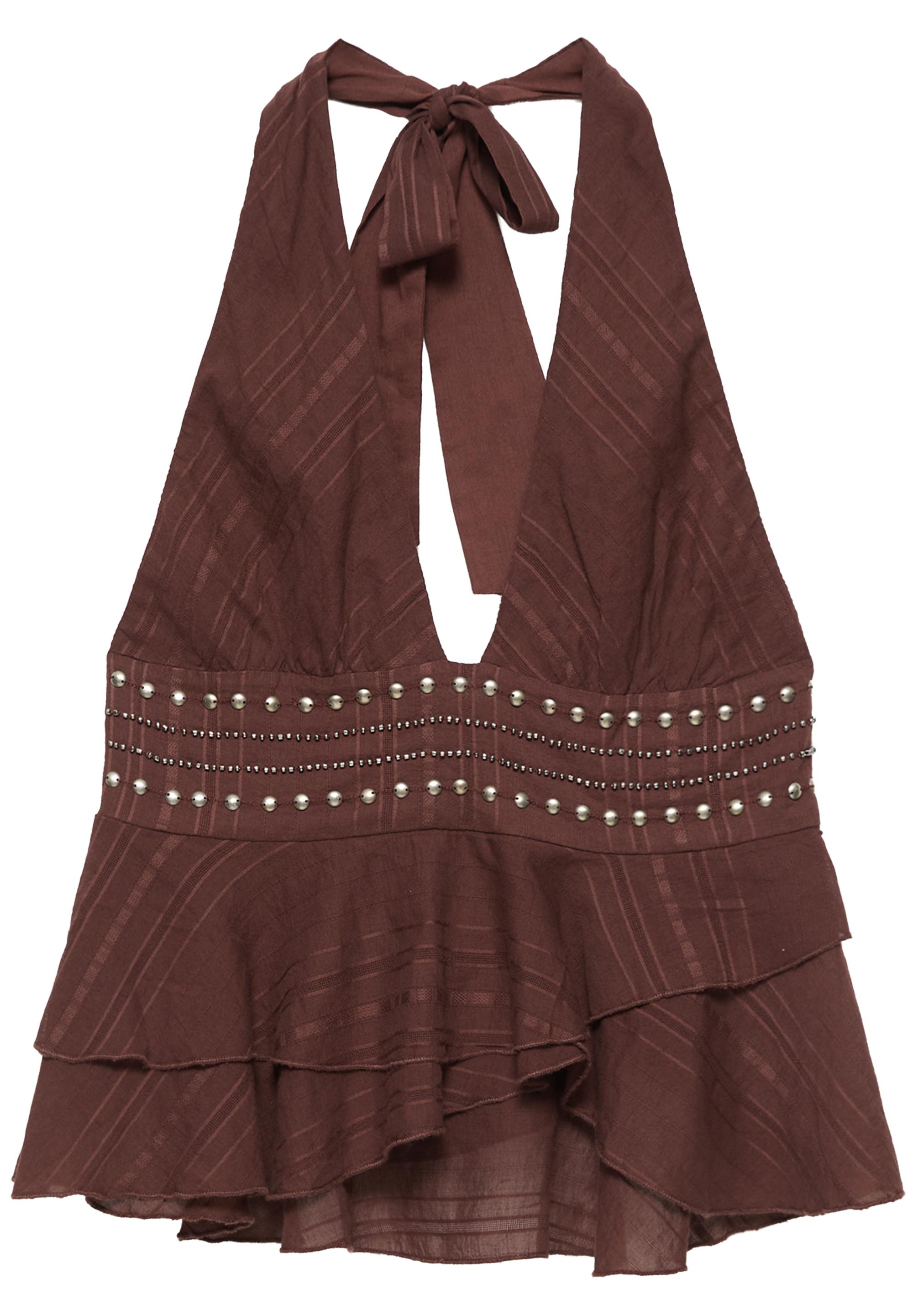 Halter top with ruffle studs — Brown