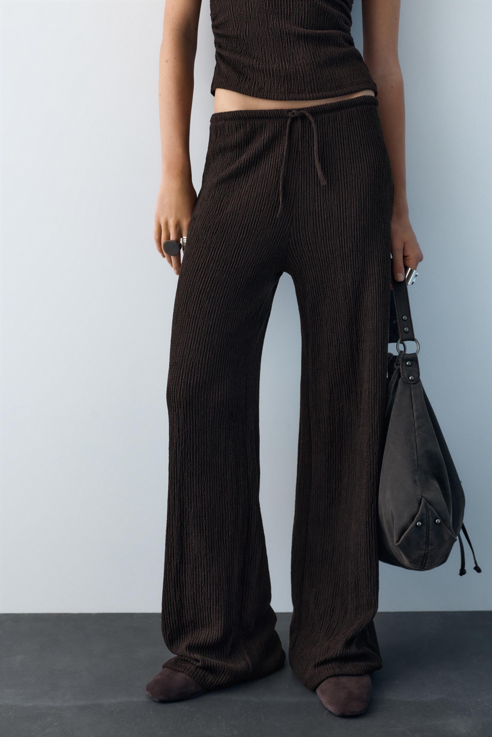 Wide-leg crepe trousers — Brown