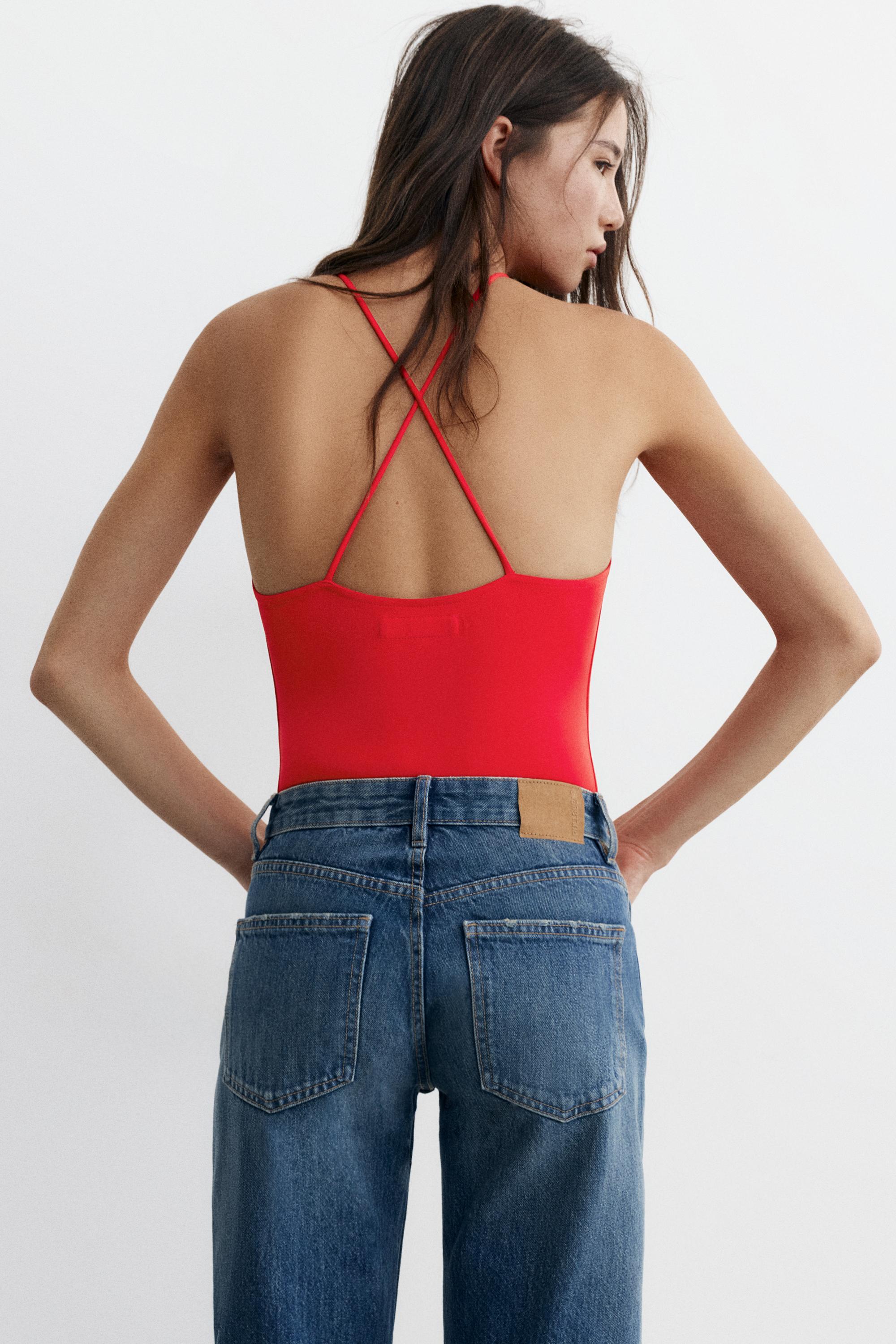 Halter strappy bodysuit — Red