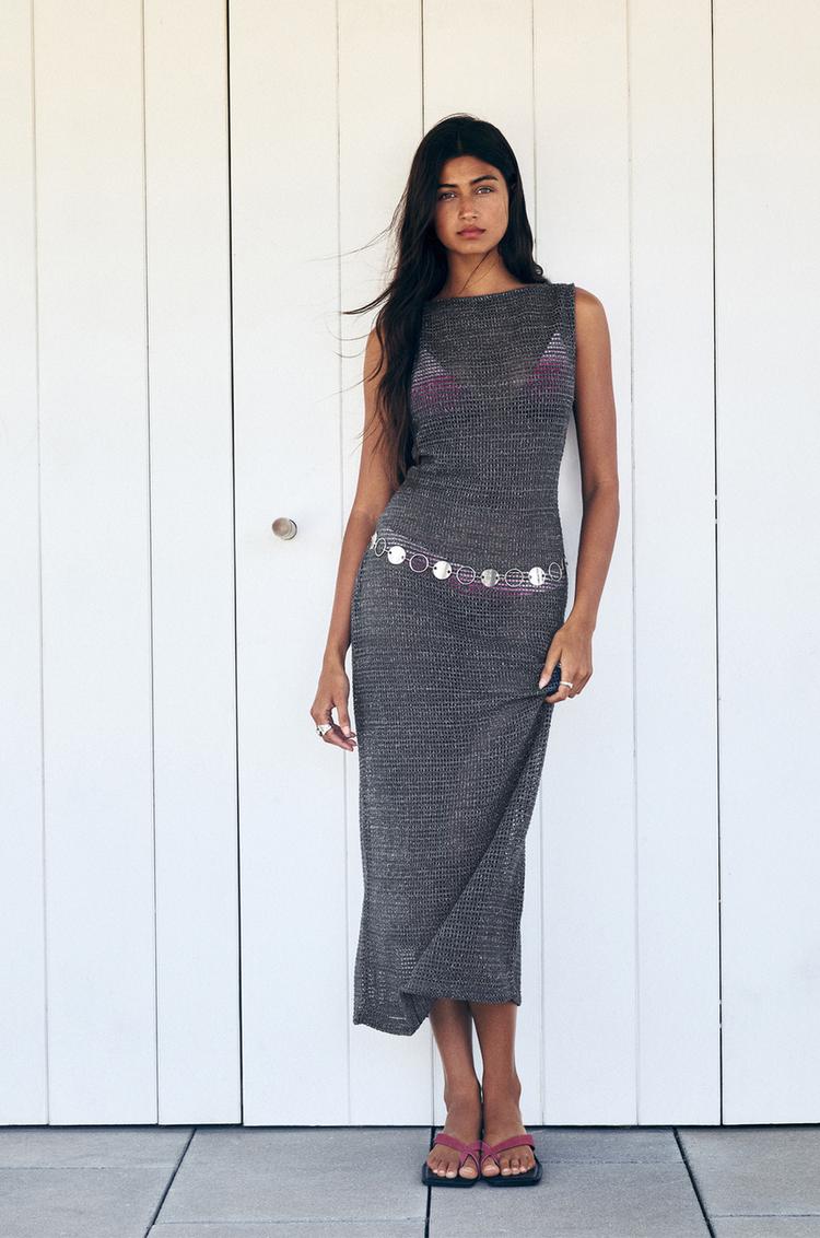 Shimmery midi dress, Grey blue