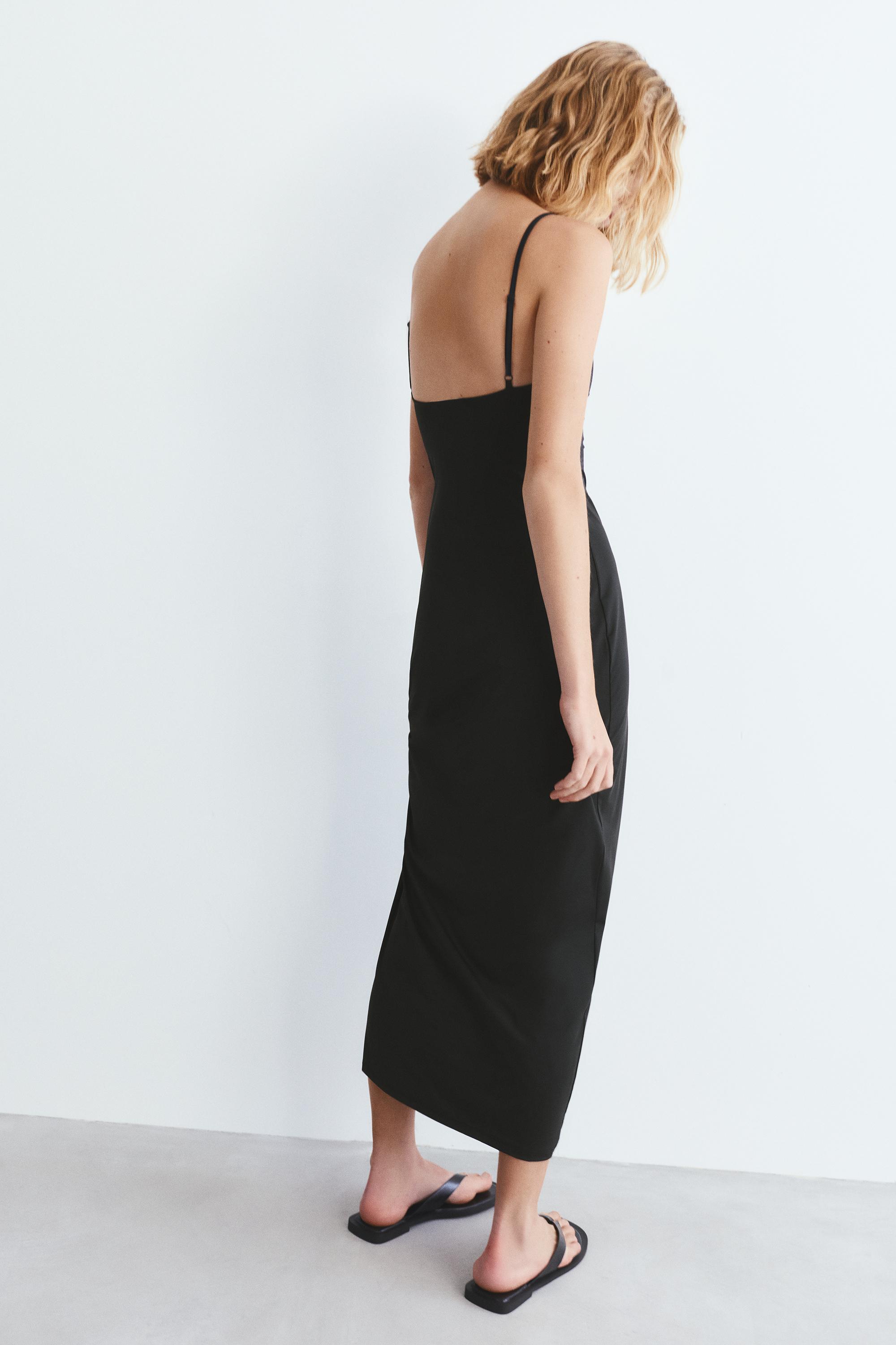 Polyamide strappy midi dress — Black