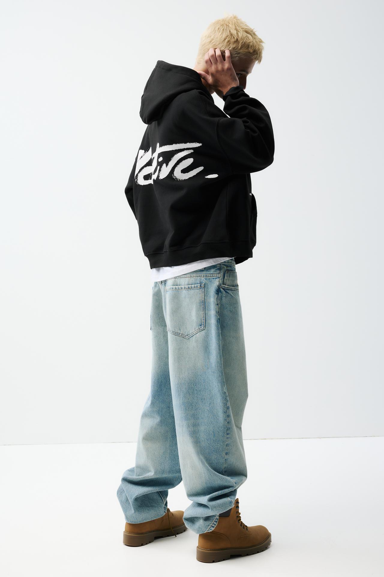 Black STWD sweatshirt with hood — Black