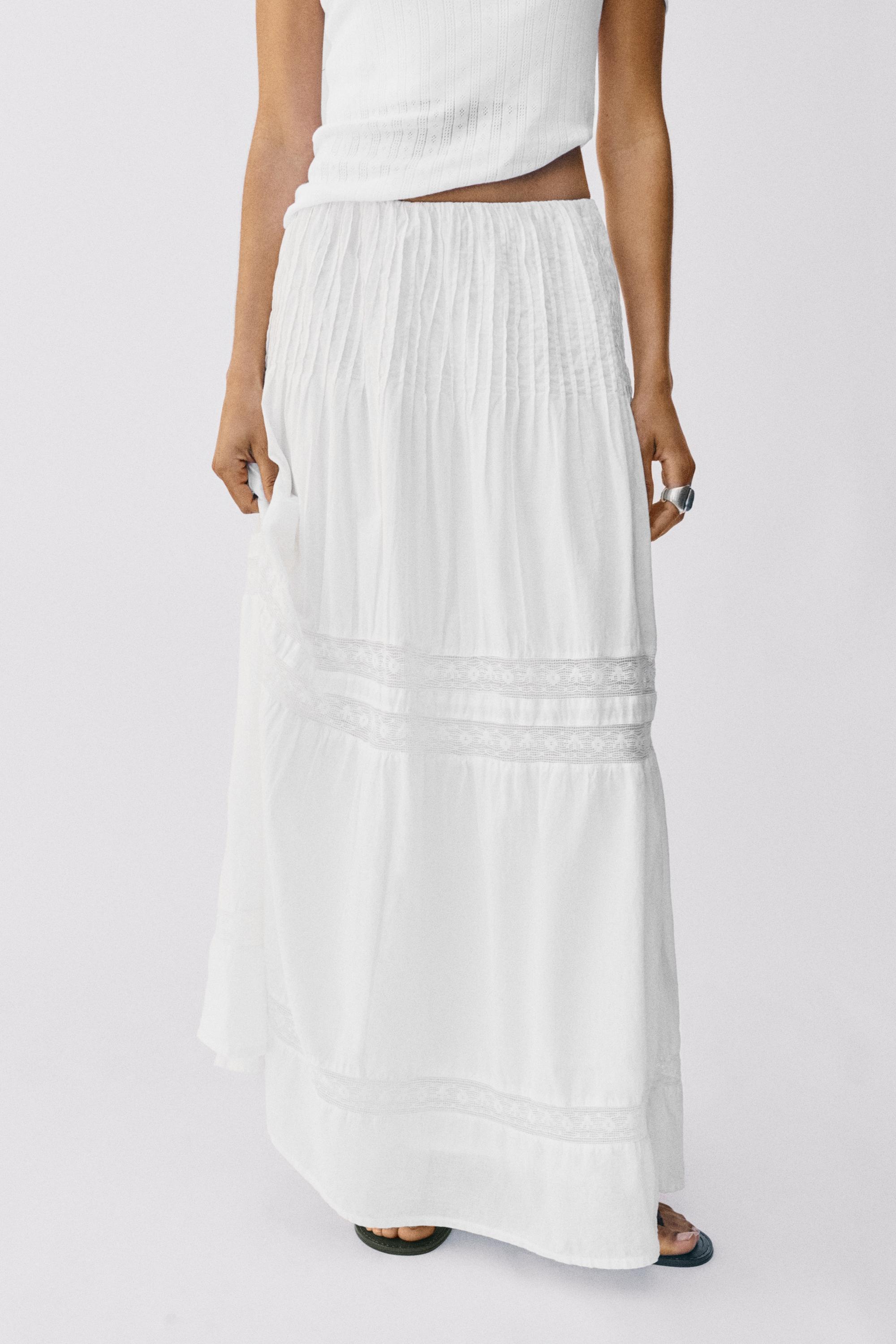 White tiered long skirt — White