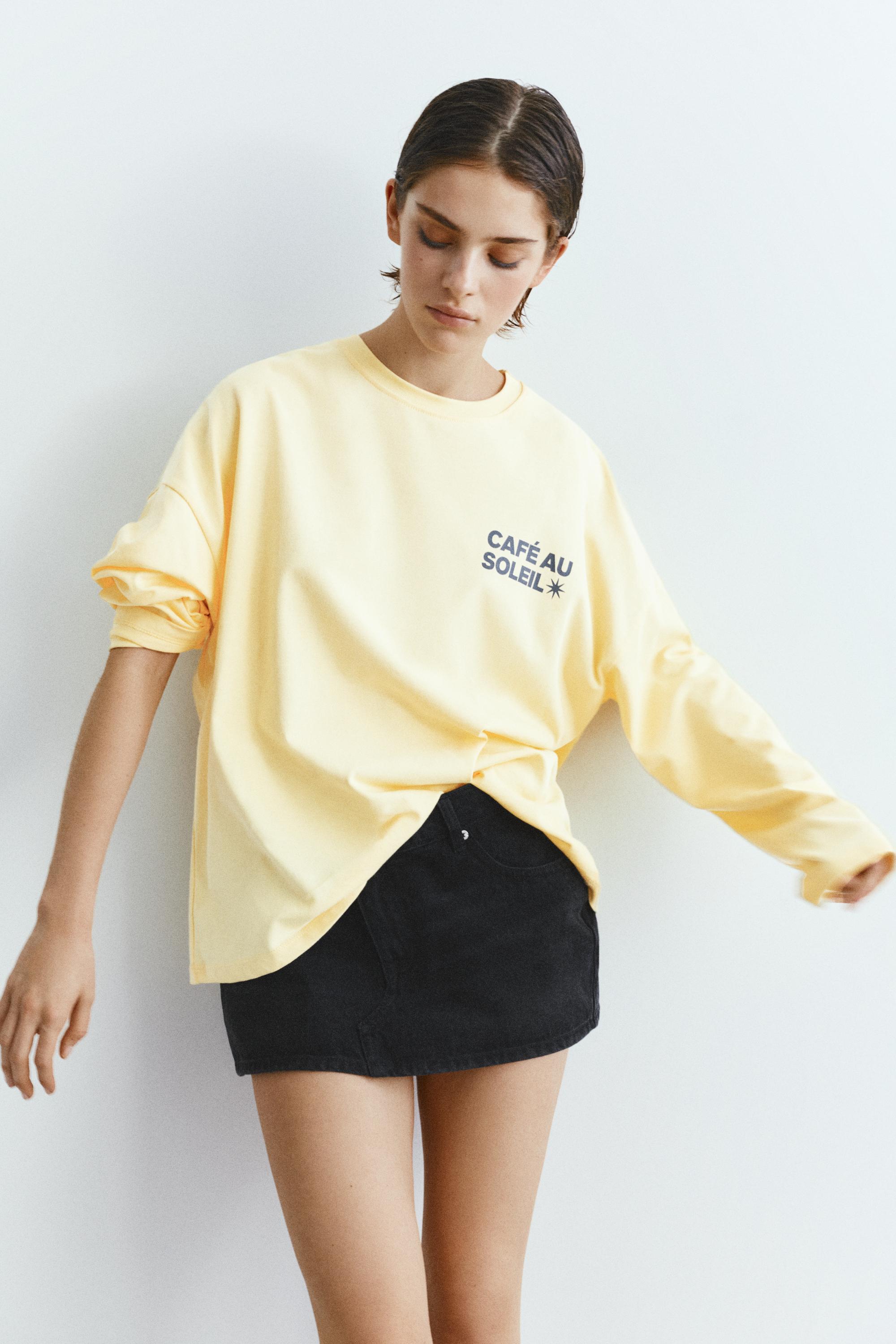 Long sleeve slogan T-shirt — Yellow