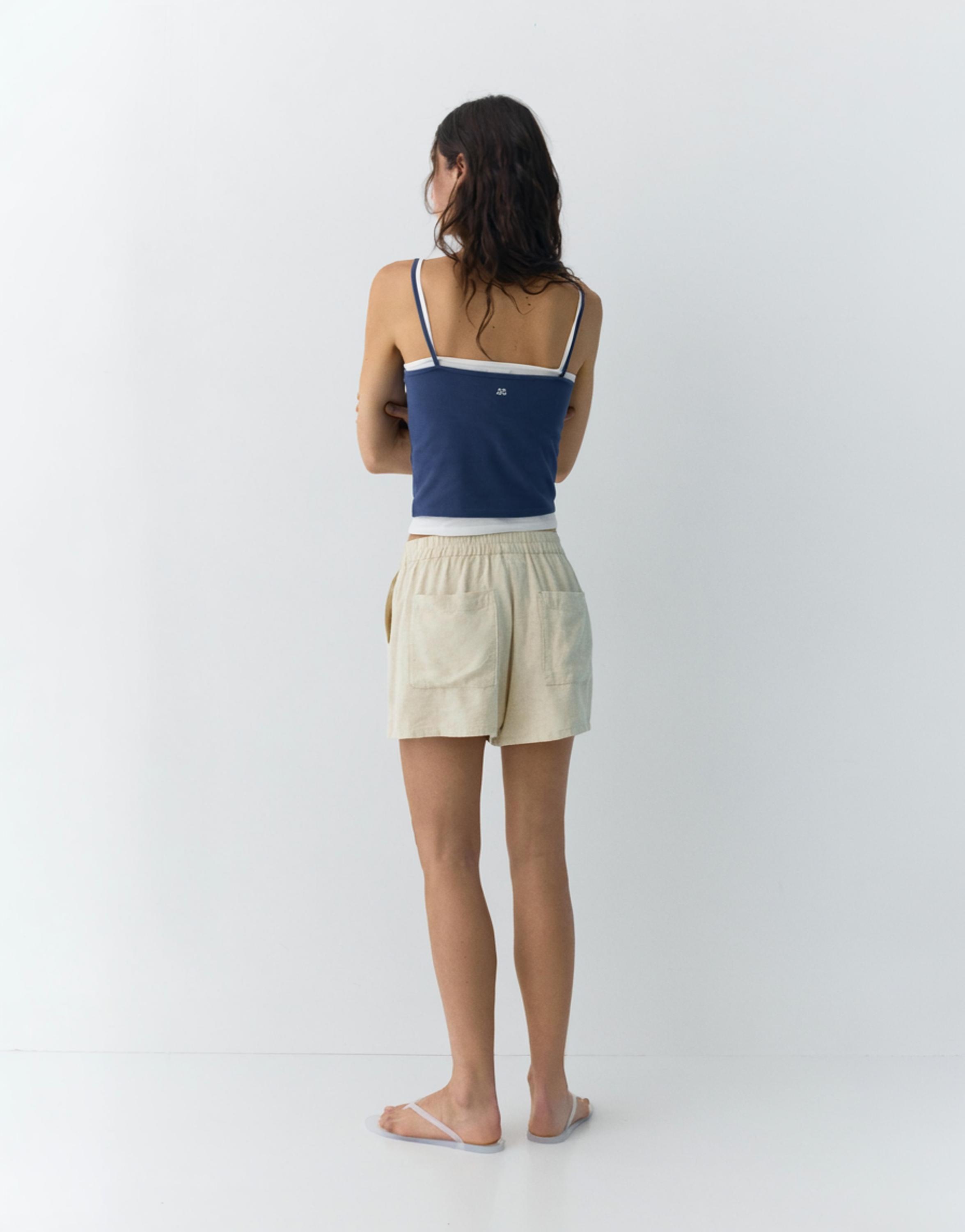 Linen blend shorts — Beige