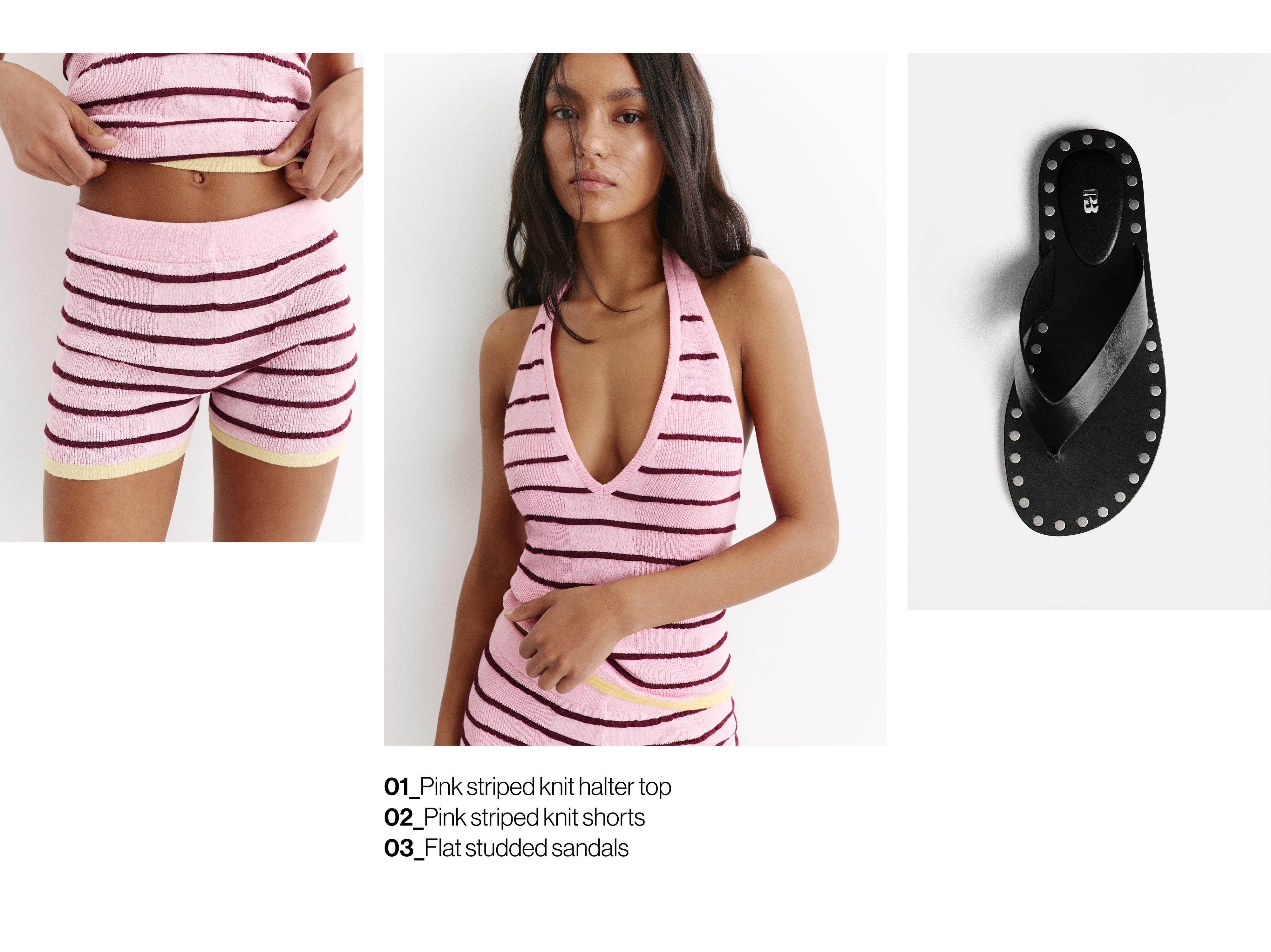 Striped knit halter top — Pink