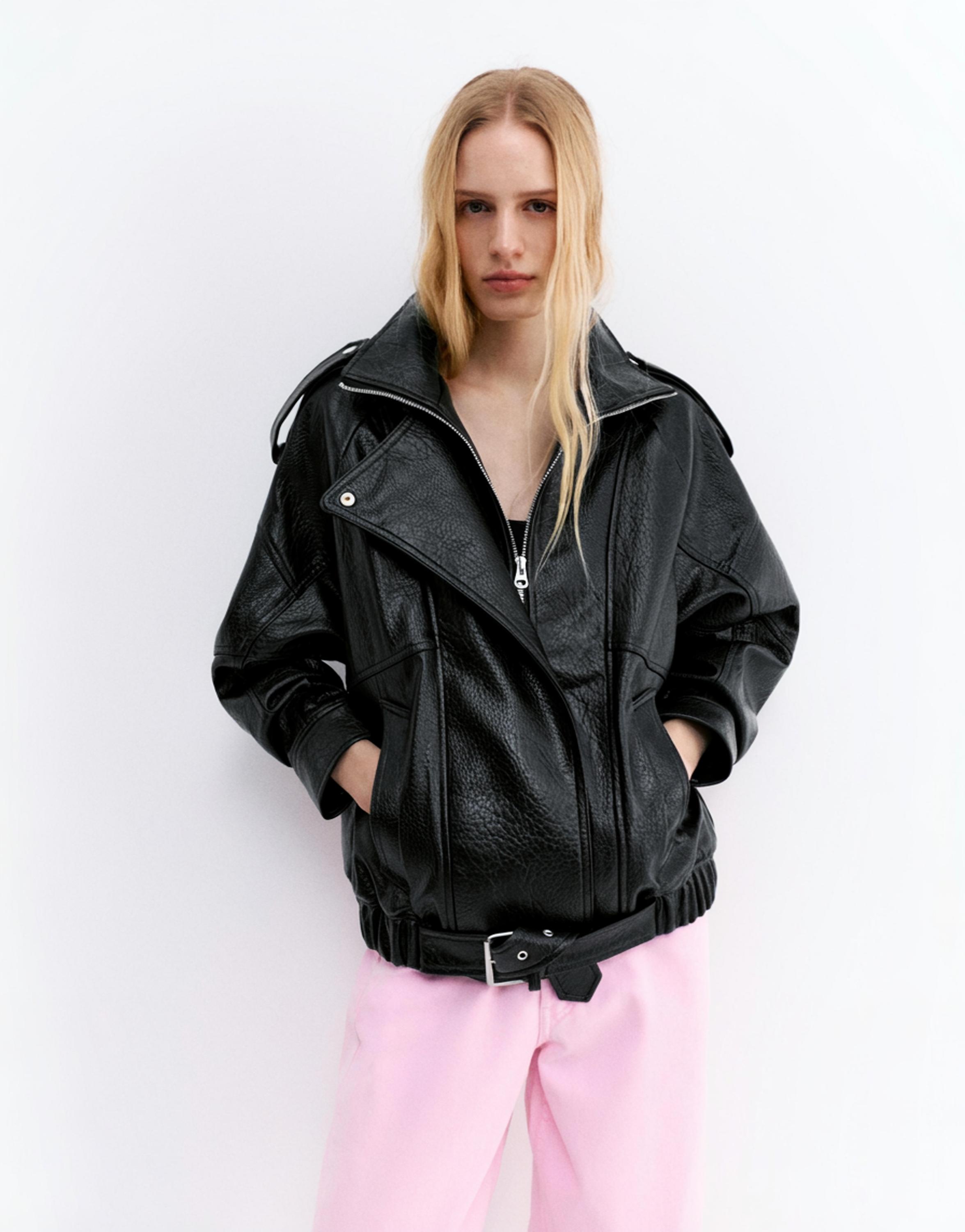 Dik yaka suni deri ceket - Görsel 22