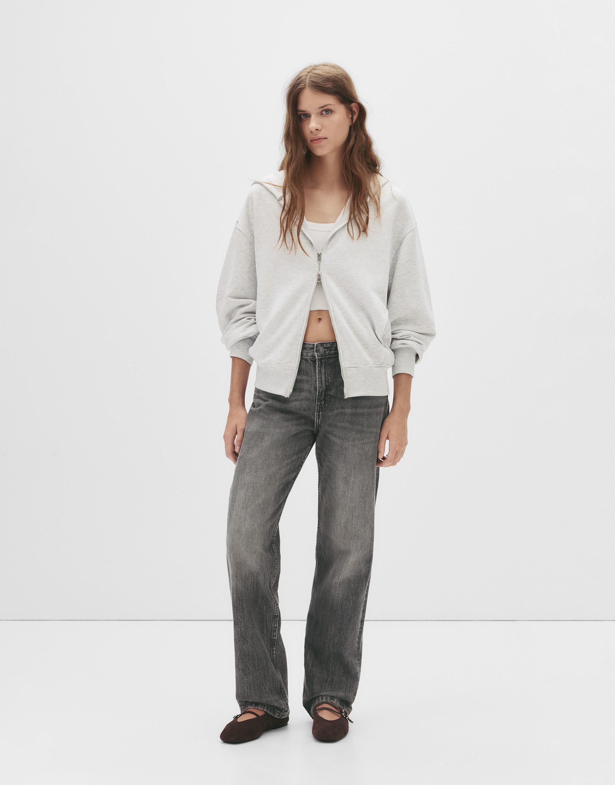 Mid-waist straight-leg jeans — Anthracite grey