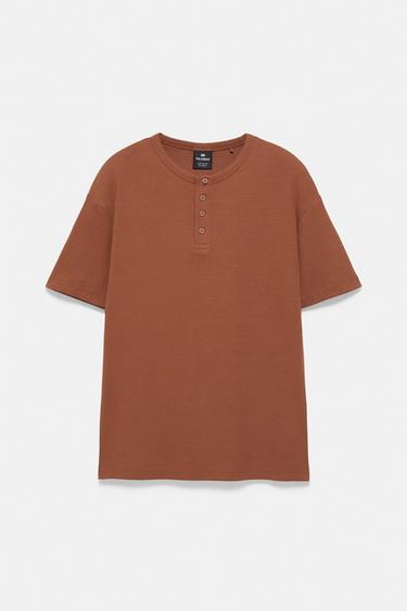 Slim-fit Henley T-shirt — Brown 6