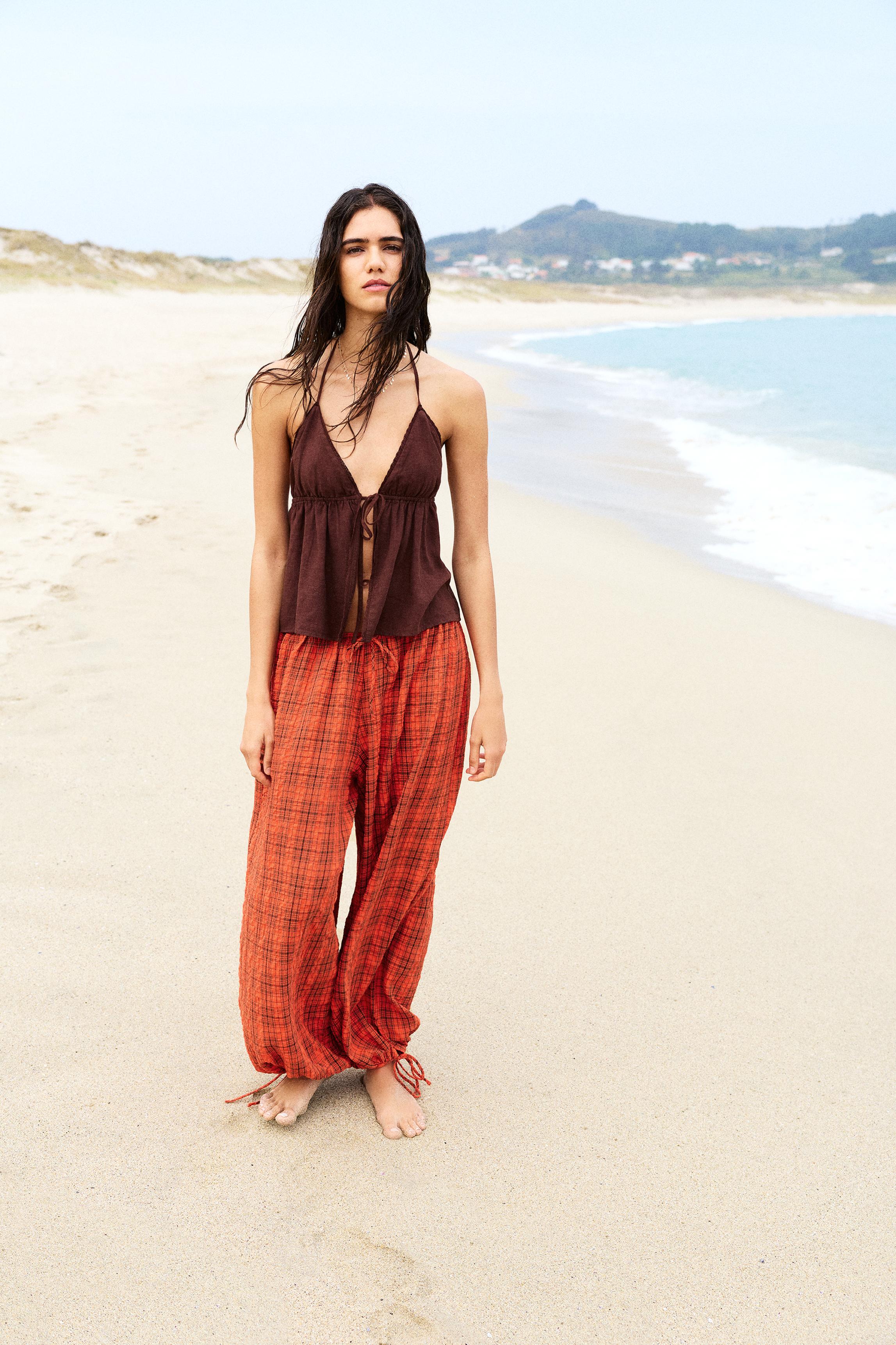 Check sarouel trousers — Red