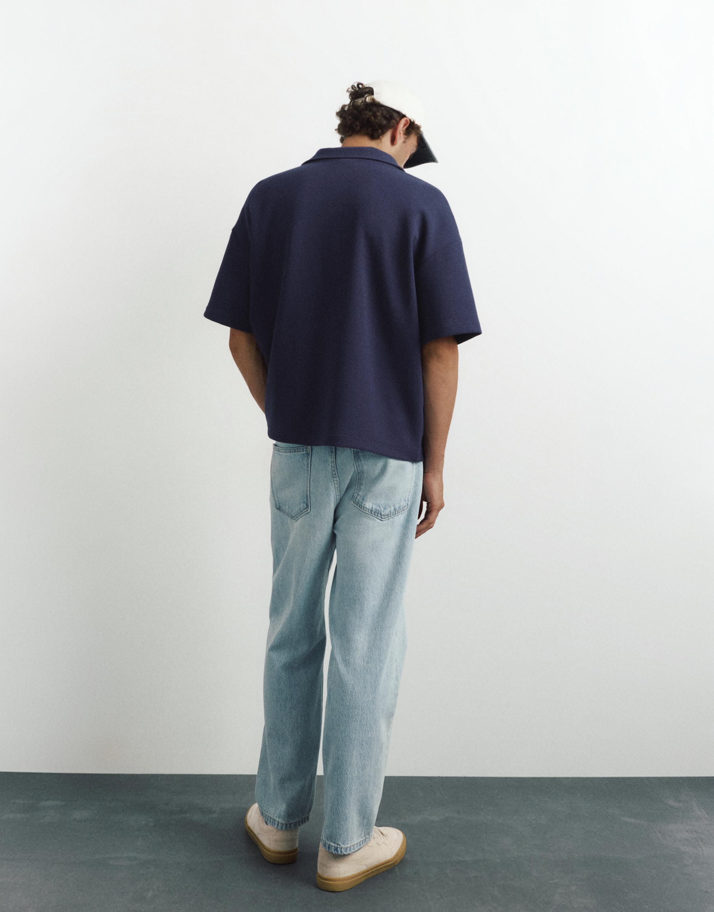 Interlock graphic polo shirt with zip — Navy