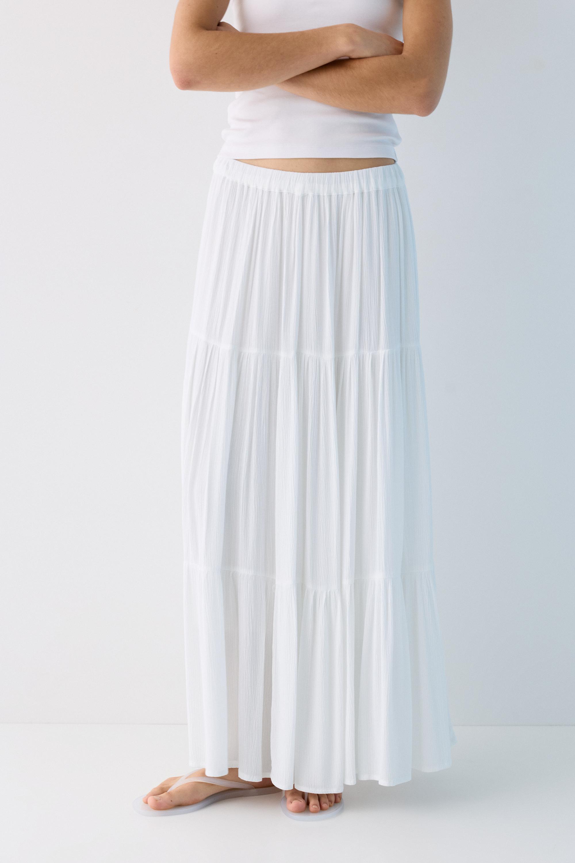 Flowy paneled midi skirt — White