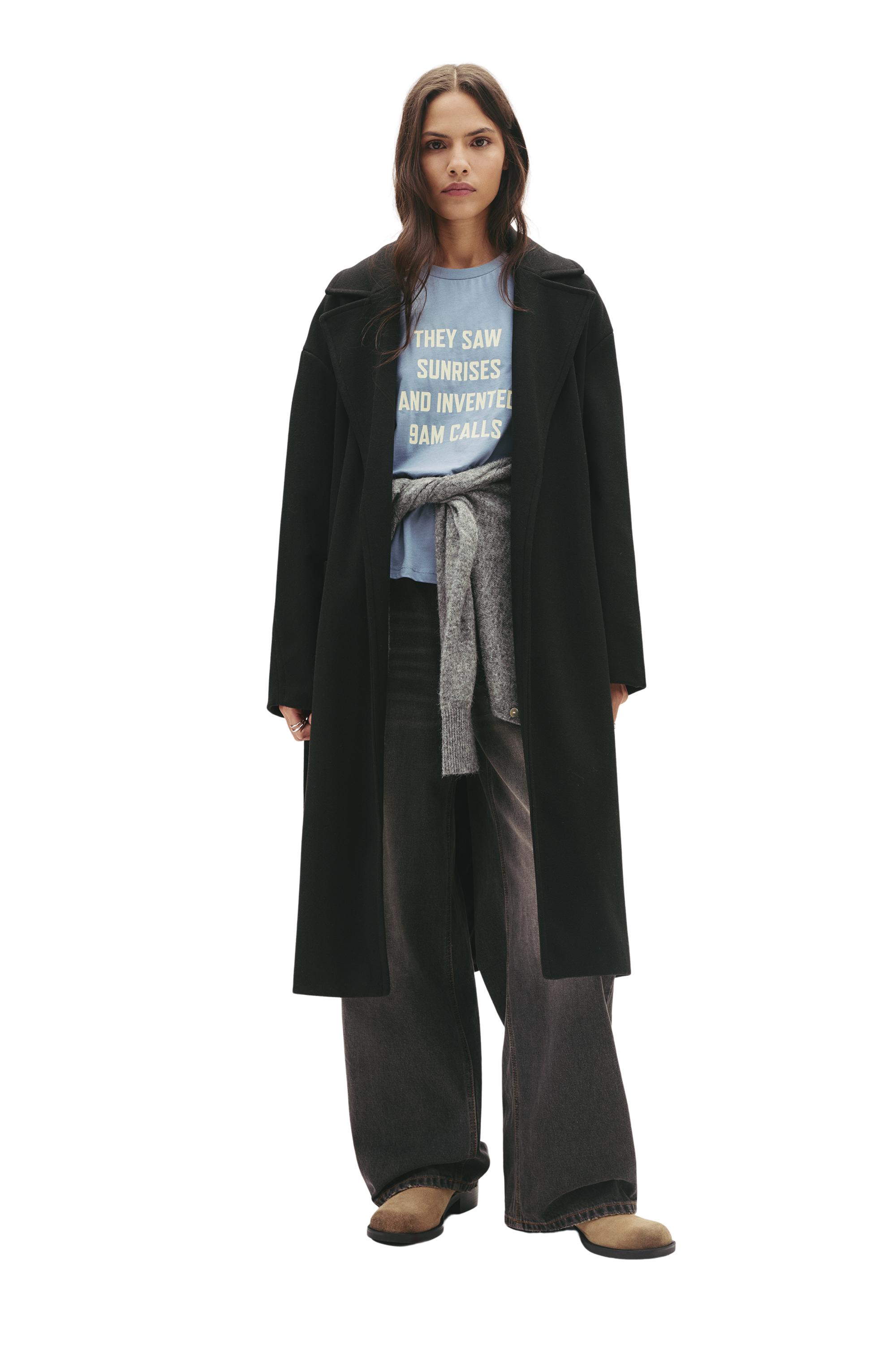 Kuşaklı uzun kaşe kaban - Görsel 42