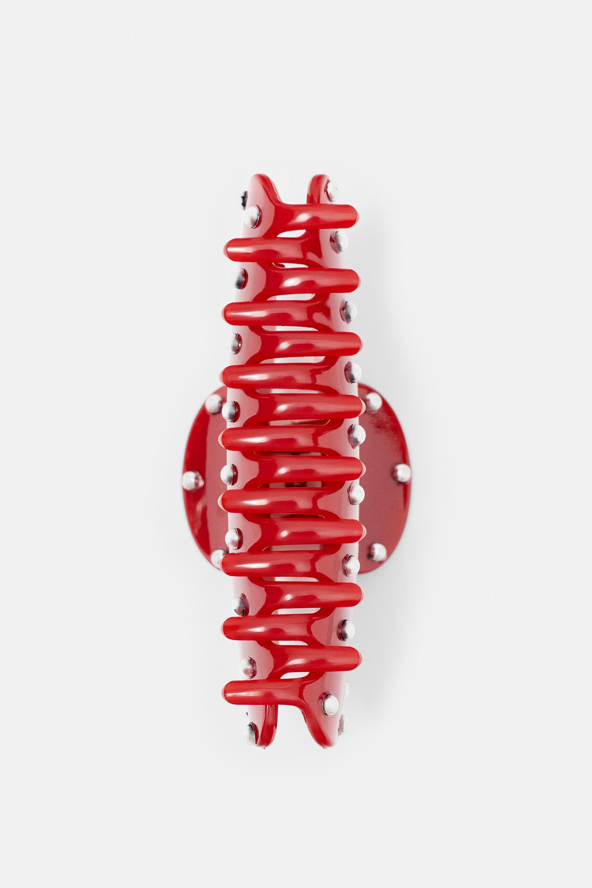 Studded hair clip — Red