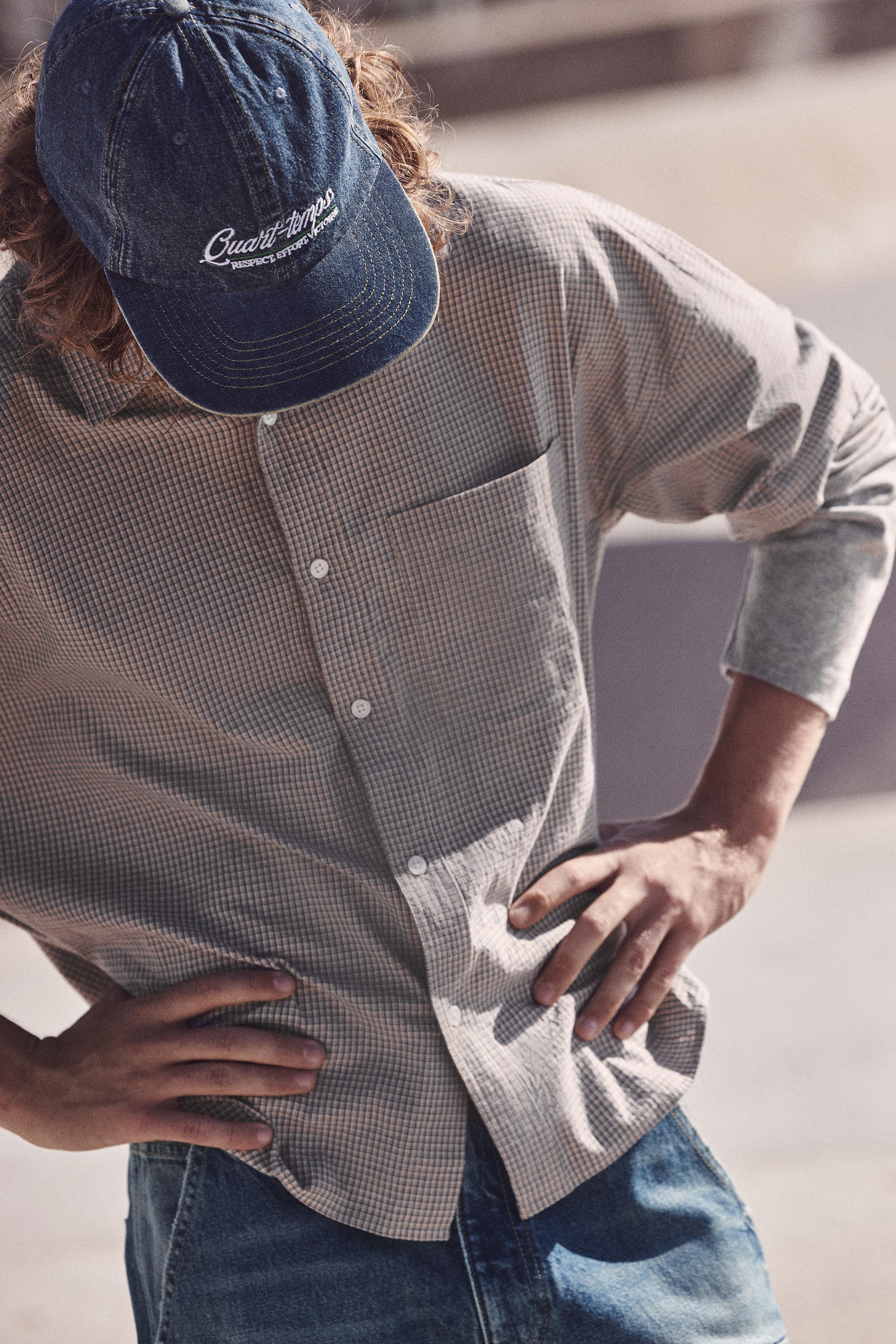 Double sleeve check shirt — Sand/Blue