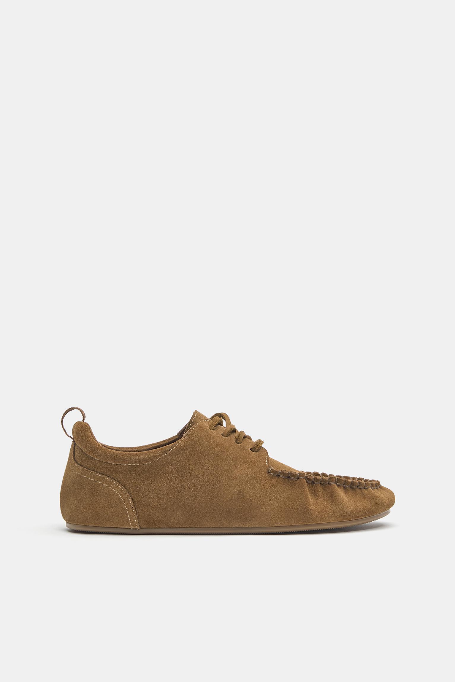 Chaussures Plates Cuir Croûte De Cuir - Pull&Bear - Modalova