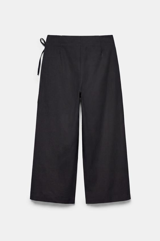 Bağlamalı kuşaklı culotte pantolon