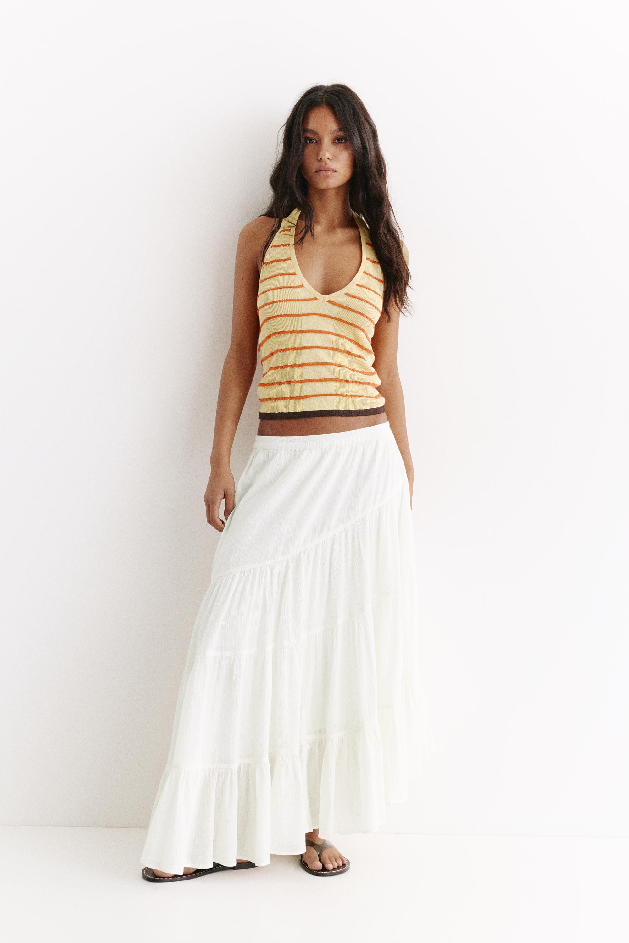 White asymmetric midi skirt — White