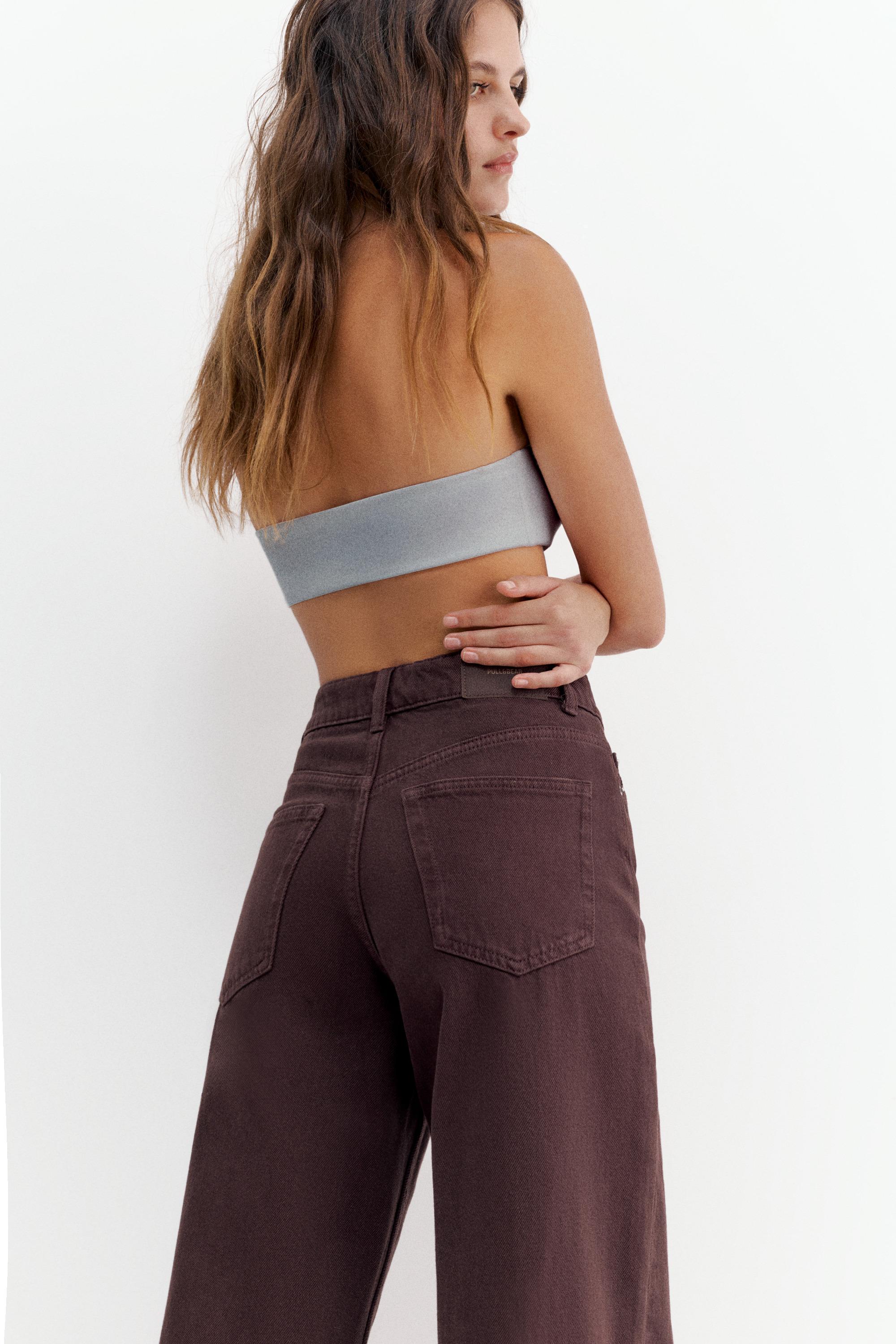 High-waist wide-leg jeans — Burgundy