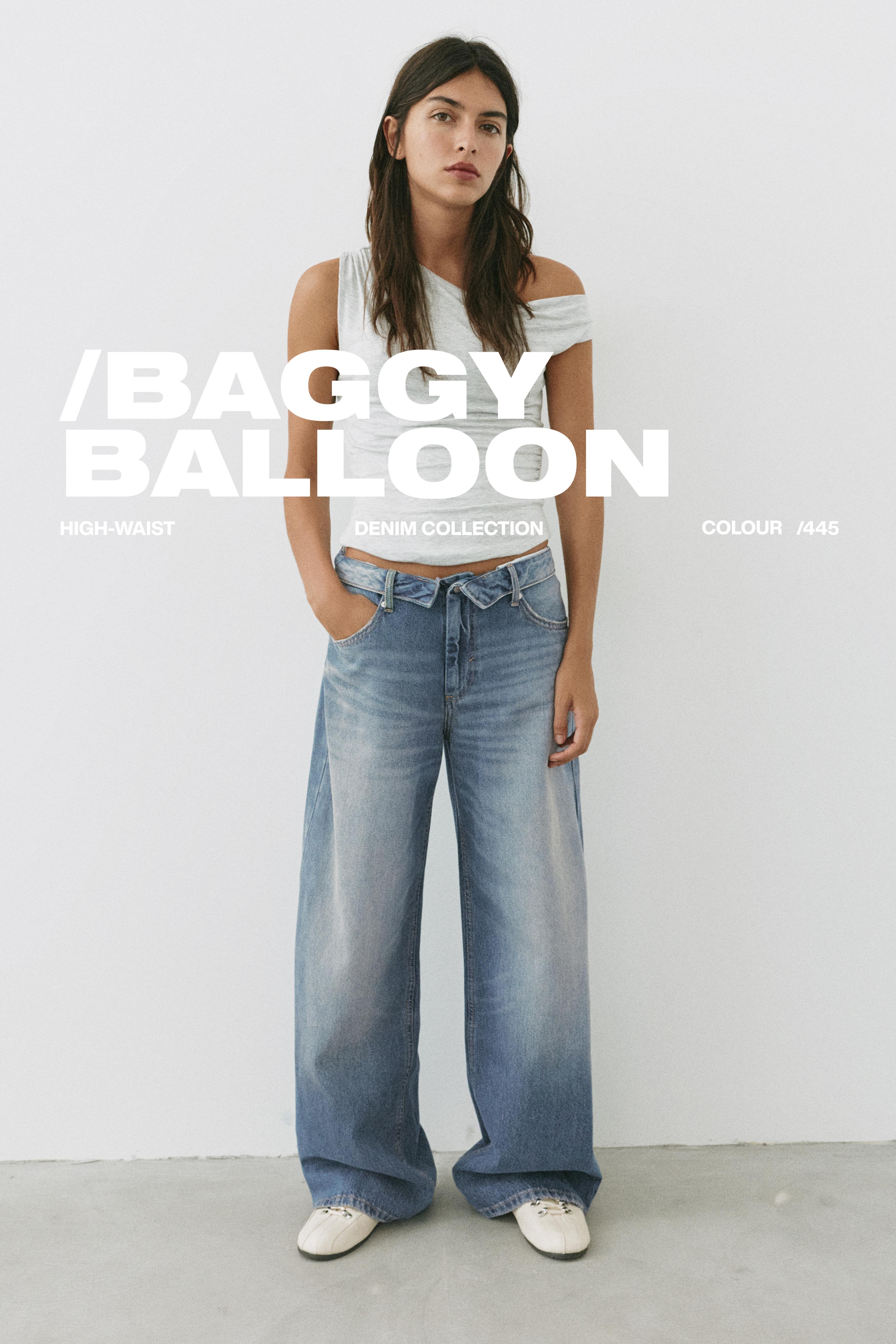 Relaxed baggy jeans with turn-up waist — Greenish blue