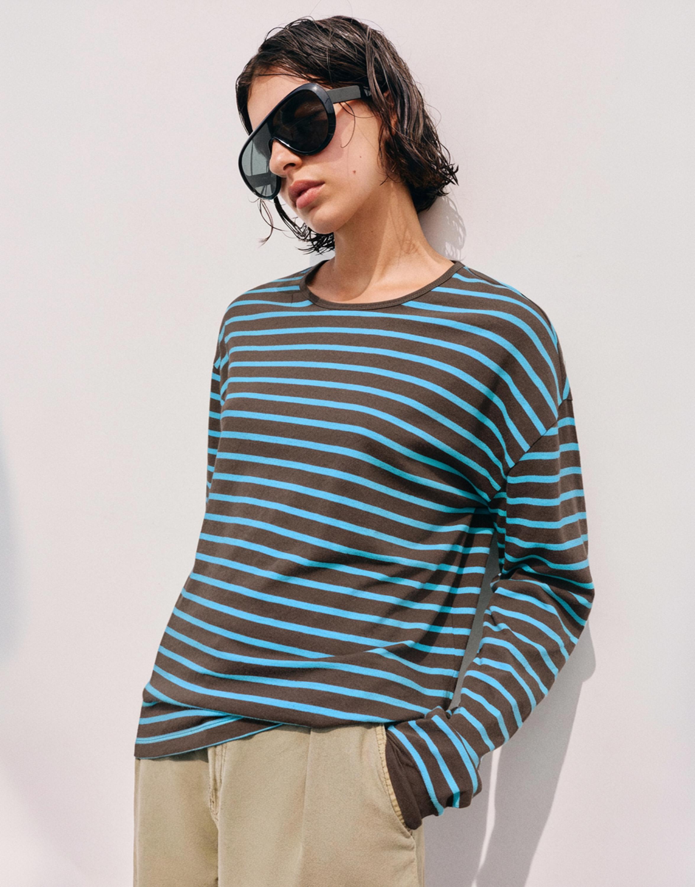 Oversize long sleeve striped T-shirt — Brown