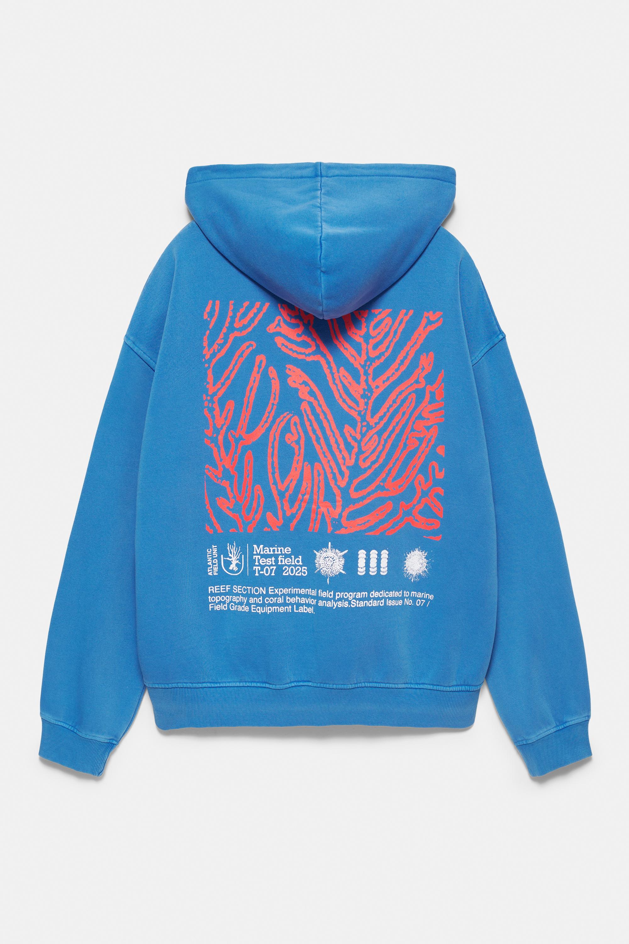 Fermuarlı mavi kapüşonlu sweatshirt - Görsel 6