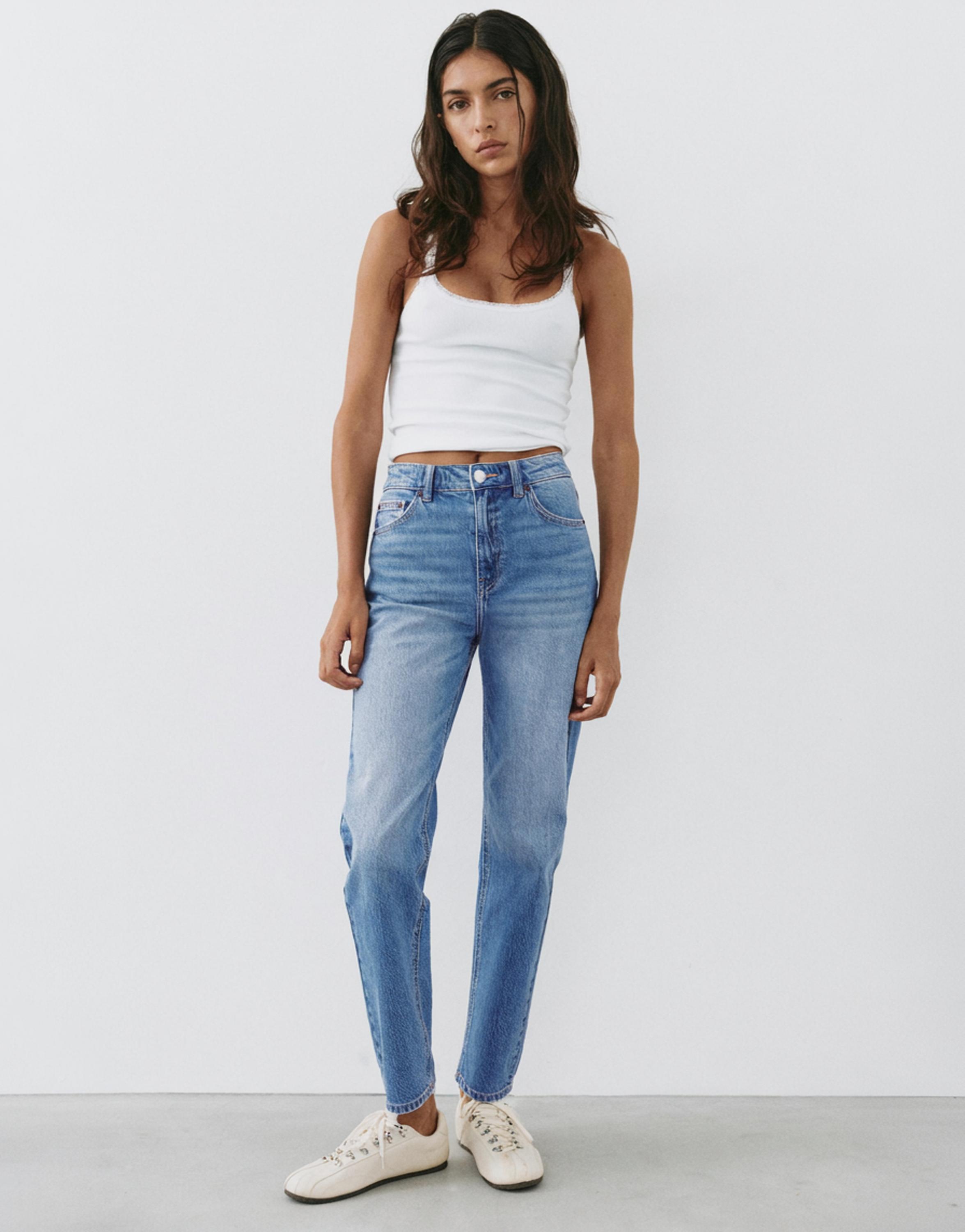 High-waist slim fit jeans — Medium blue