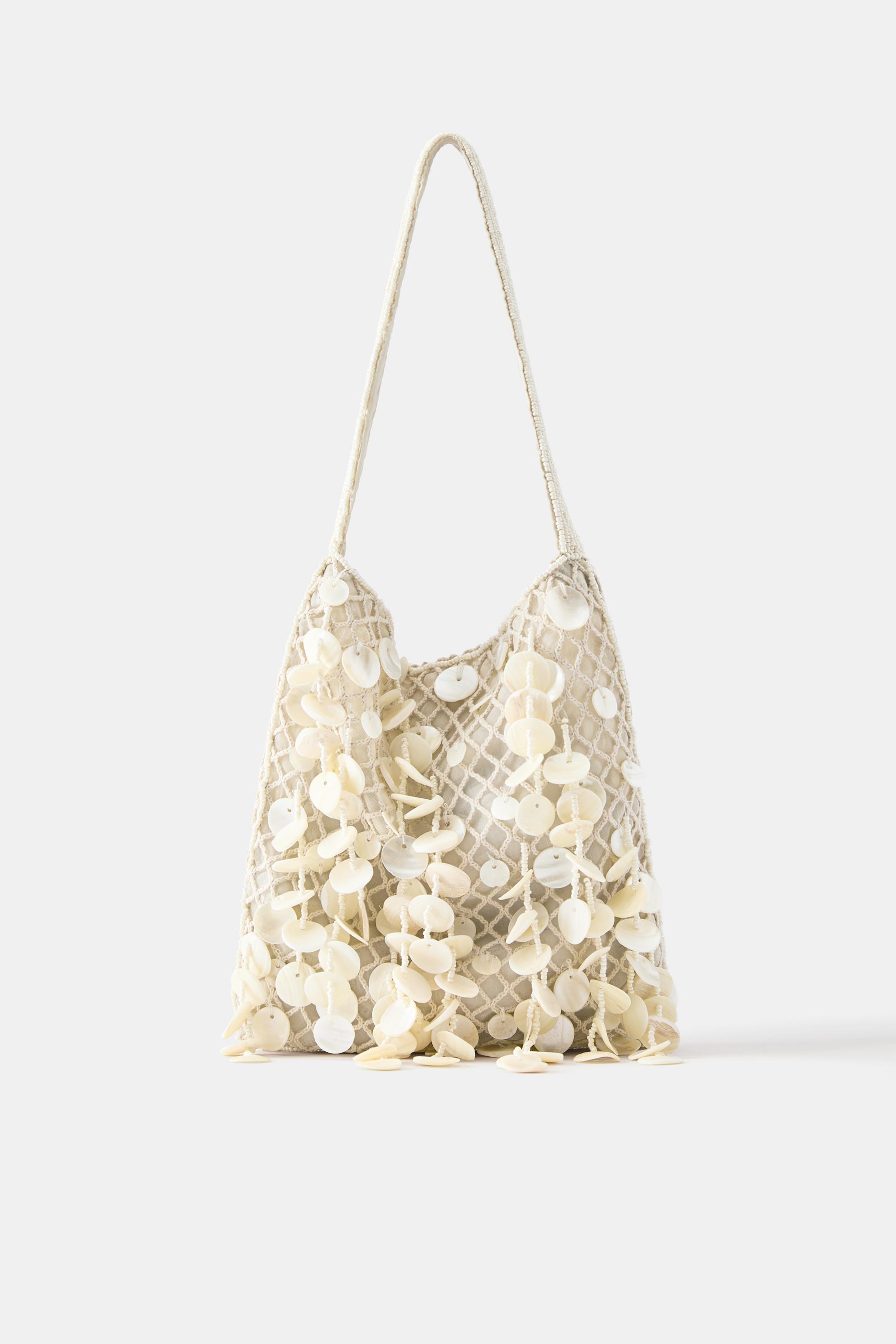 Beaded shoulder bag — Ecru