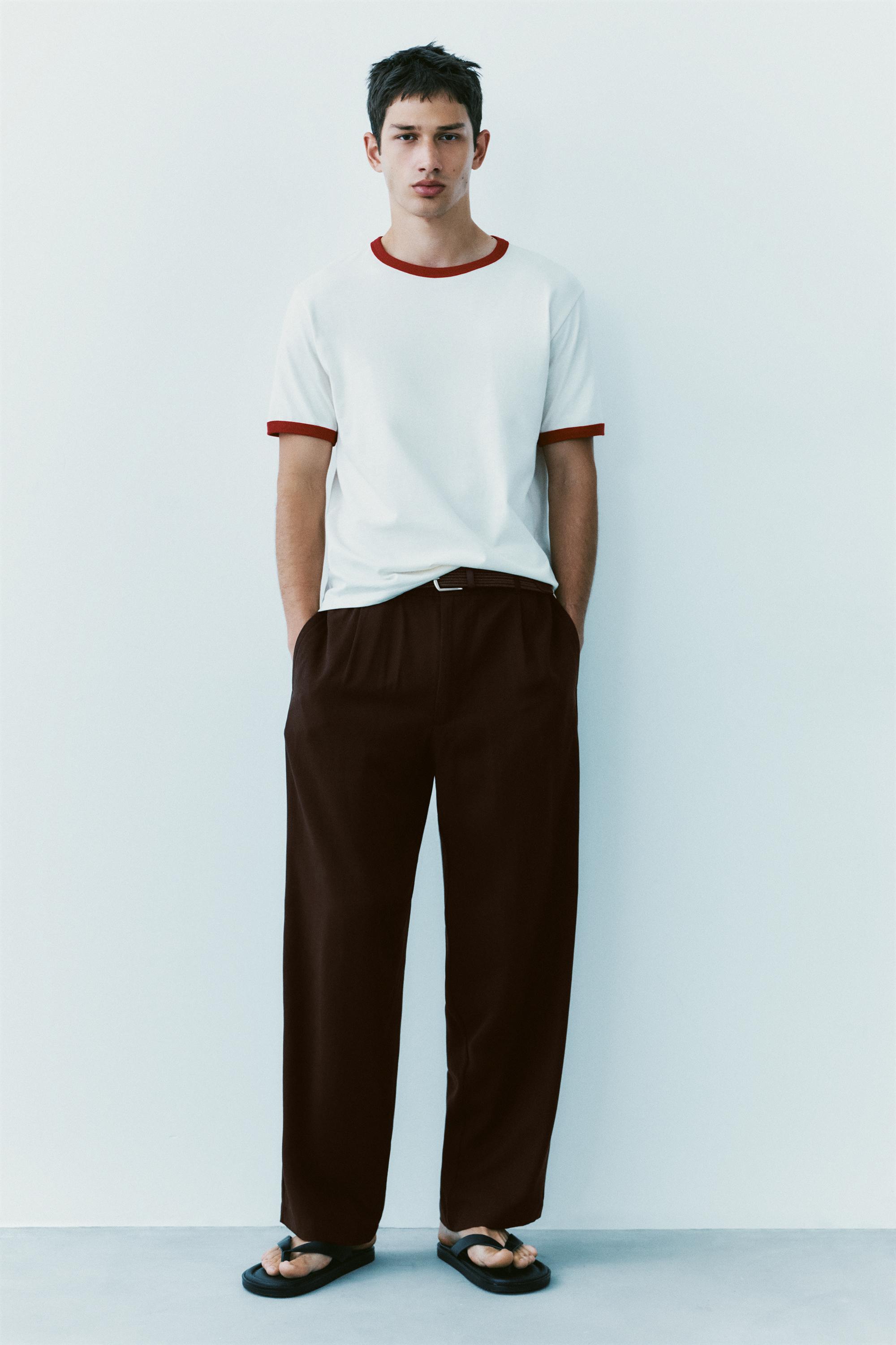 Contrast trim T-shirt — Red