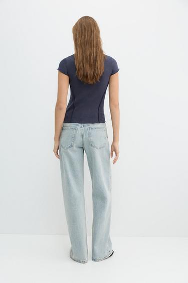 Slim fit graphic T-shirt with raised seams — Grey blue 2