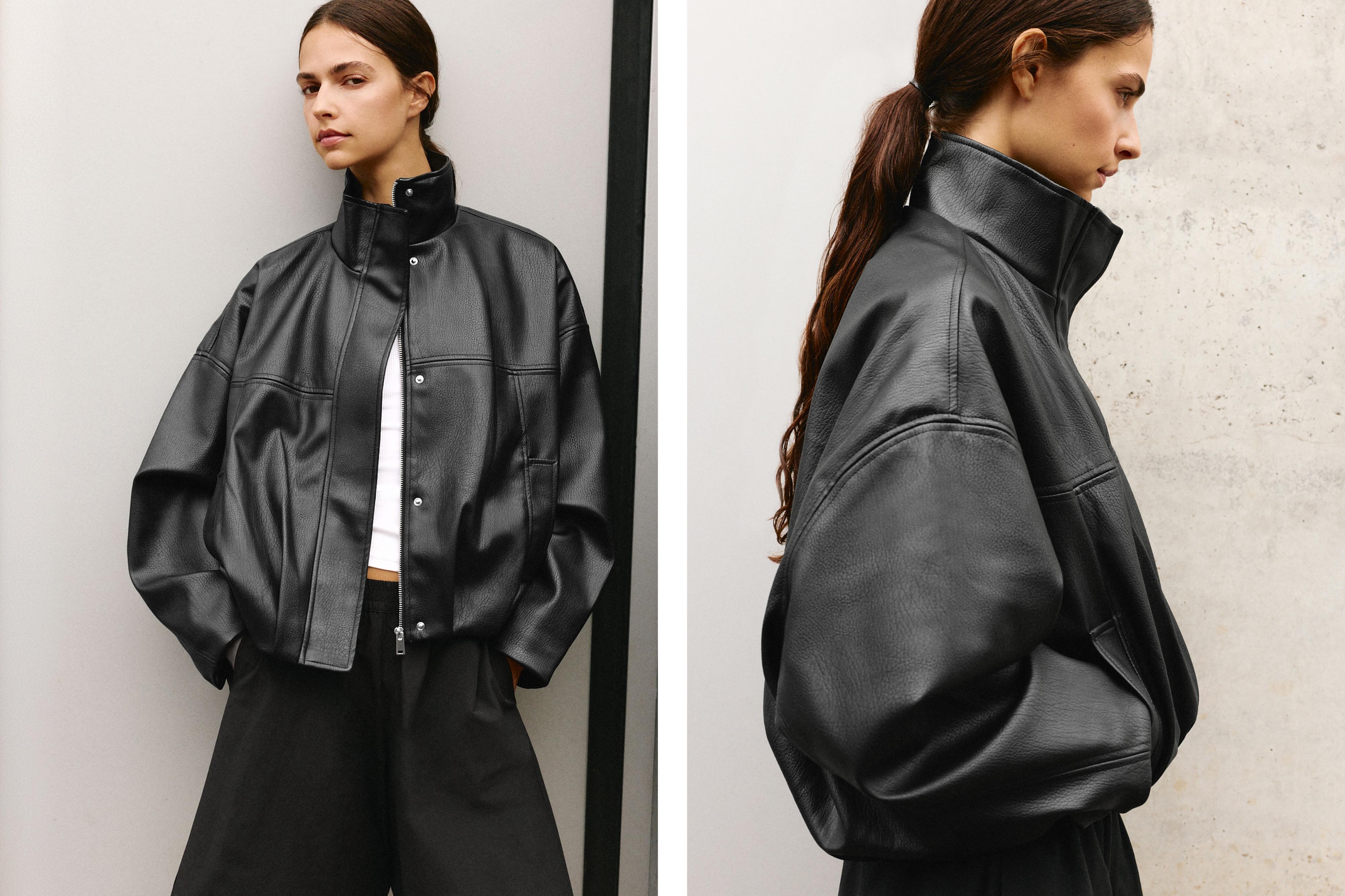 Leather effect balloon jacket — Black