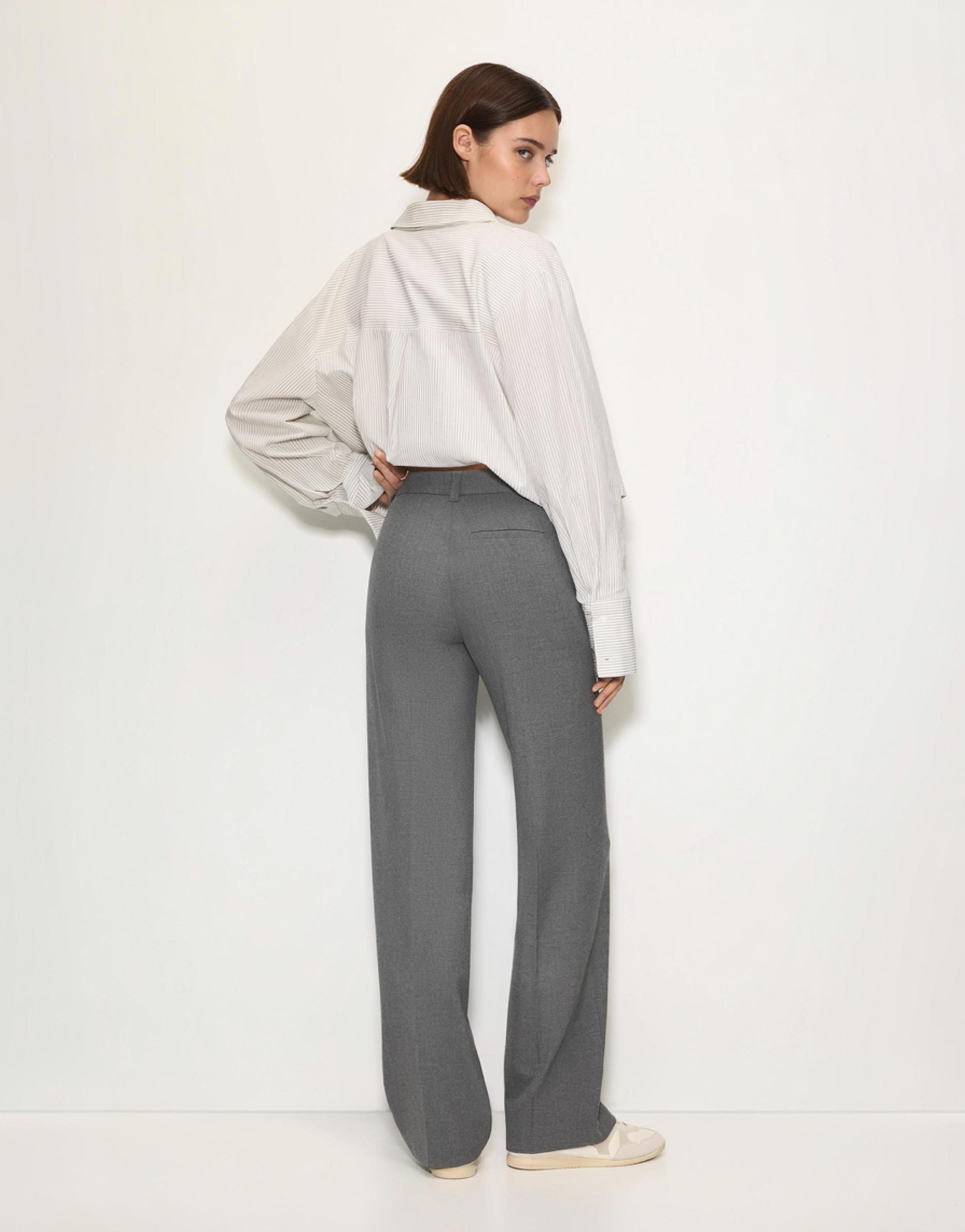 Smart high-waist straight-leg trousers — Grey