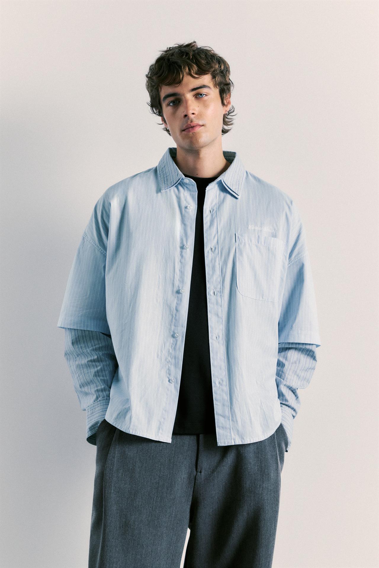 Double long sleeve striped shirt — Blue