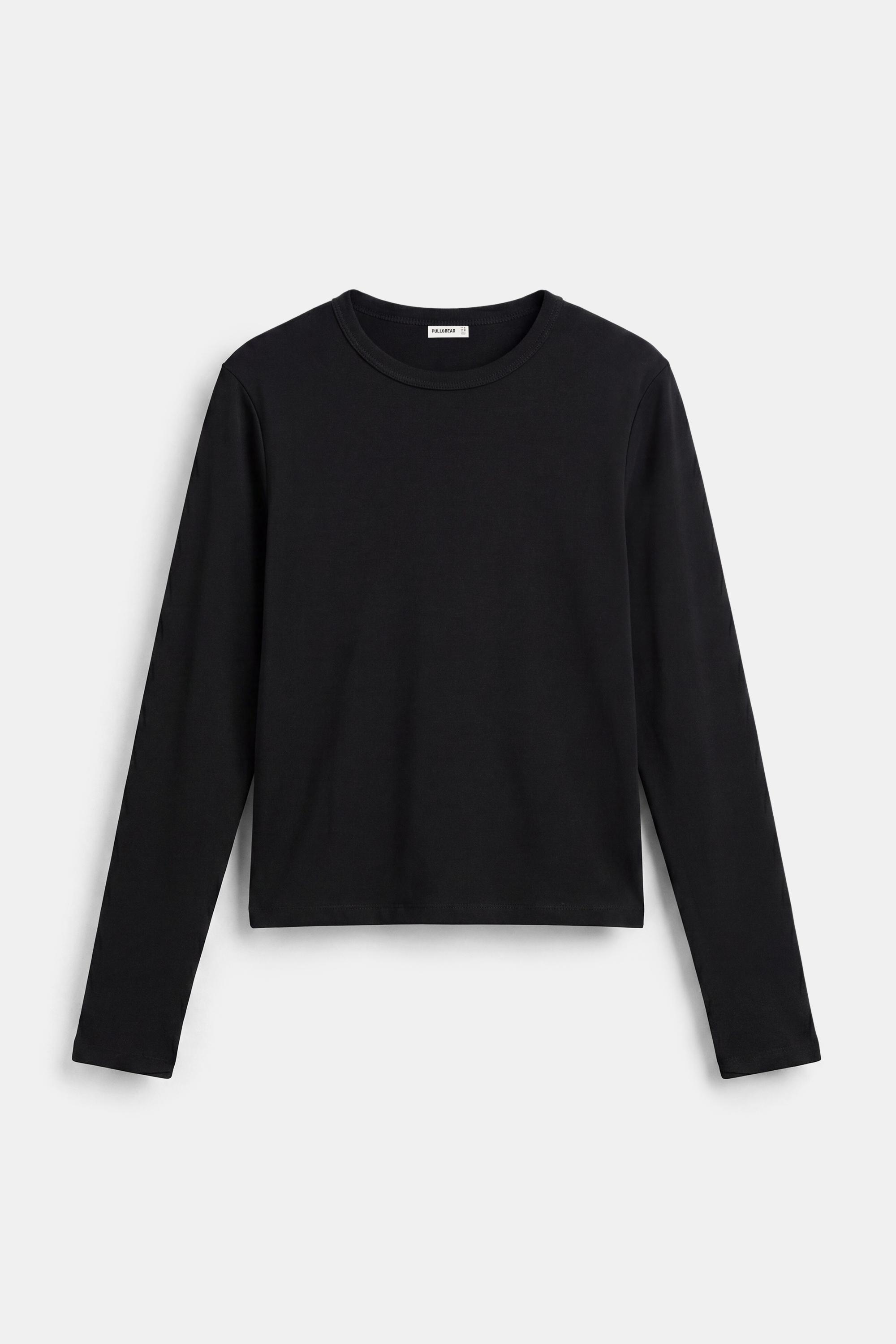 Fitted long sleeve T-shirt — Black