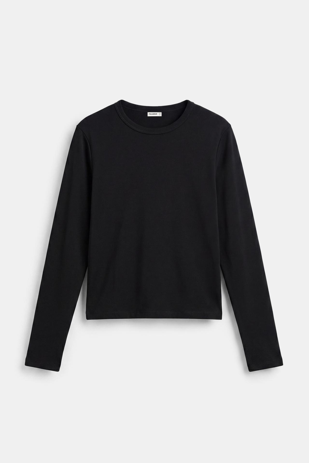 Fitted long sleeve T-shirt — Black