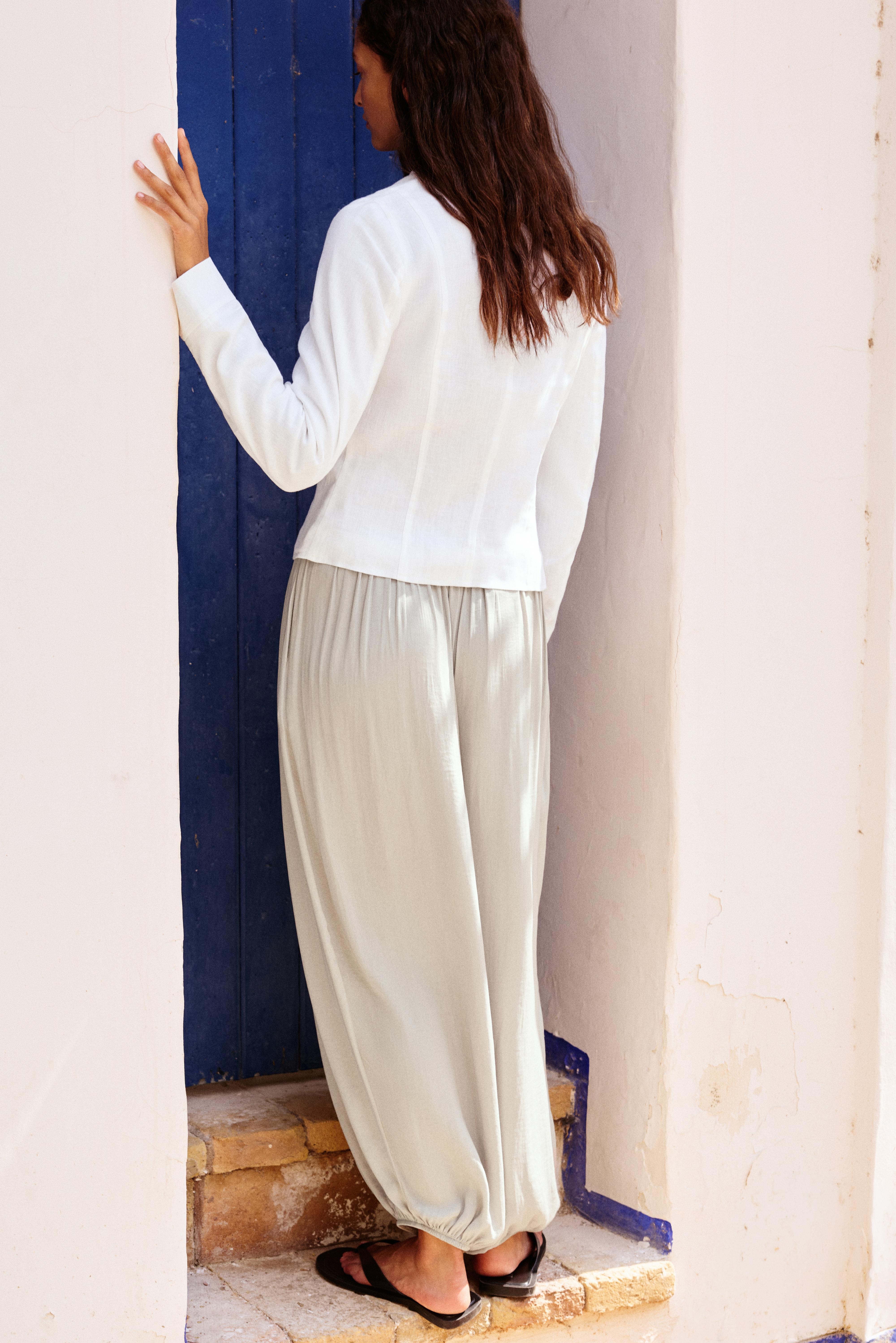 Satin sarouel trousers — Pale grey