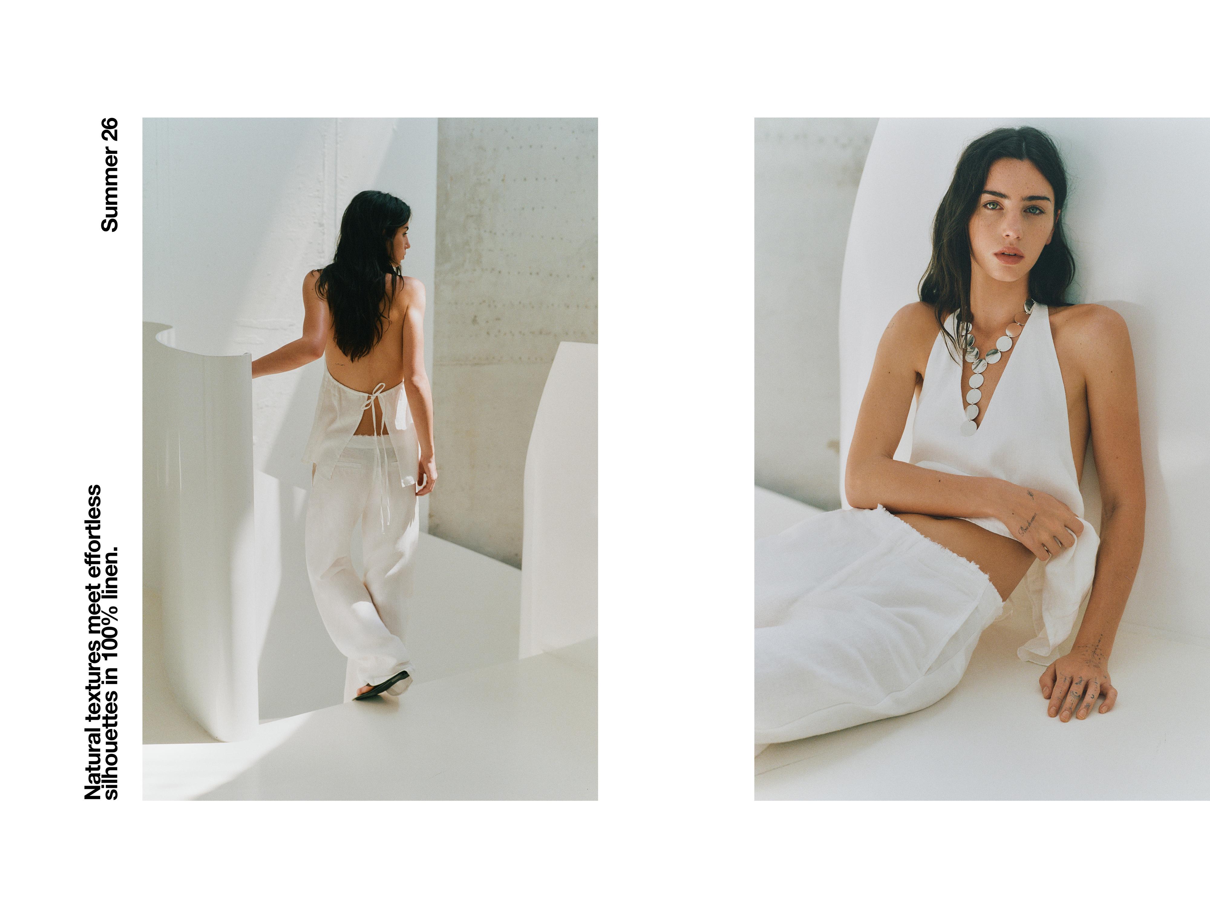 100% linen halter top — White