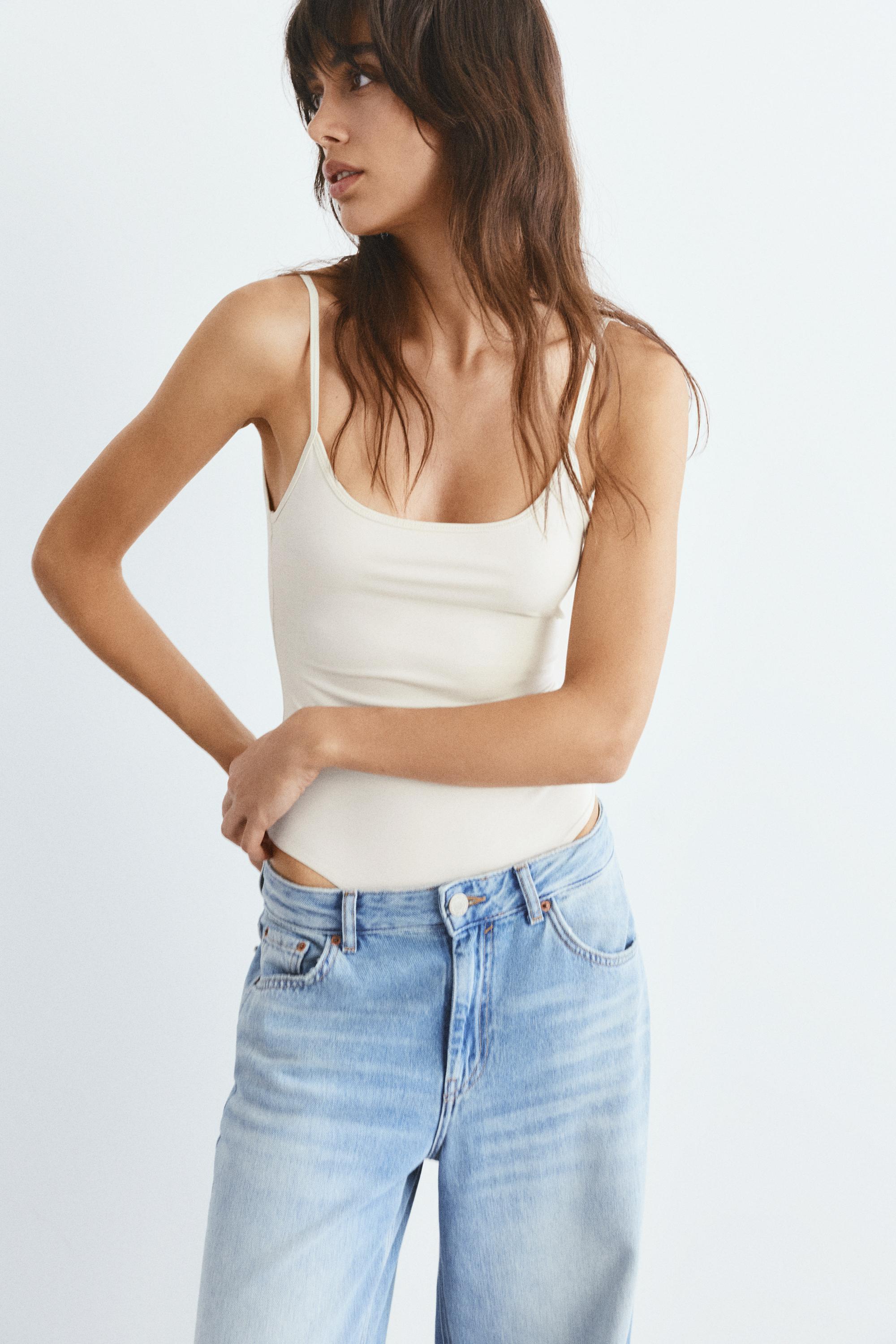 Polyamide bodysuit with thin straps — Cream