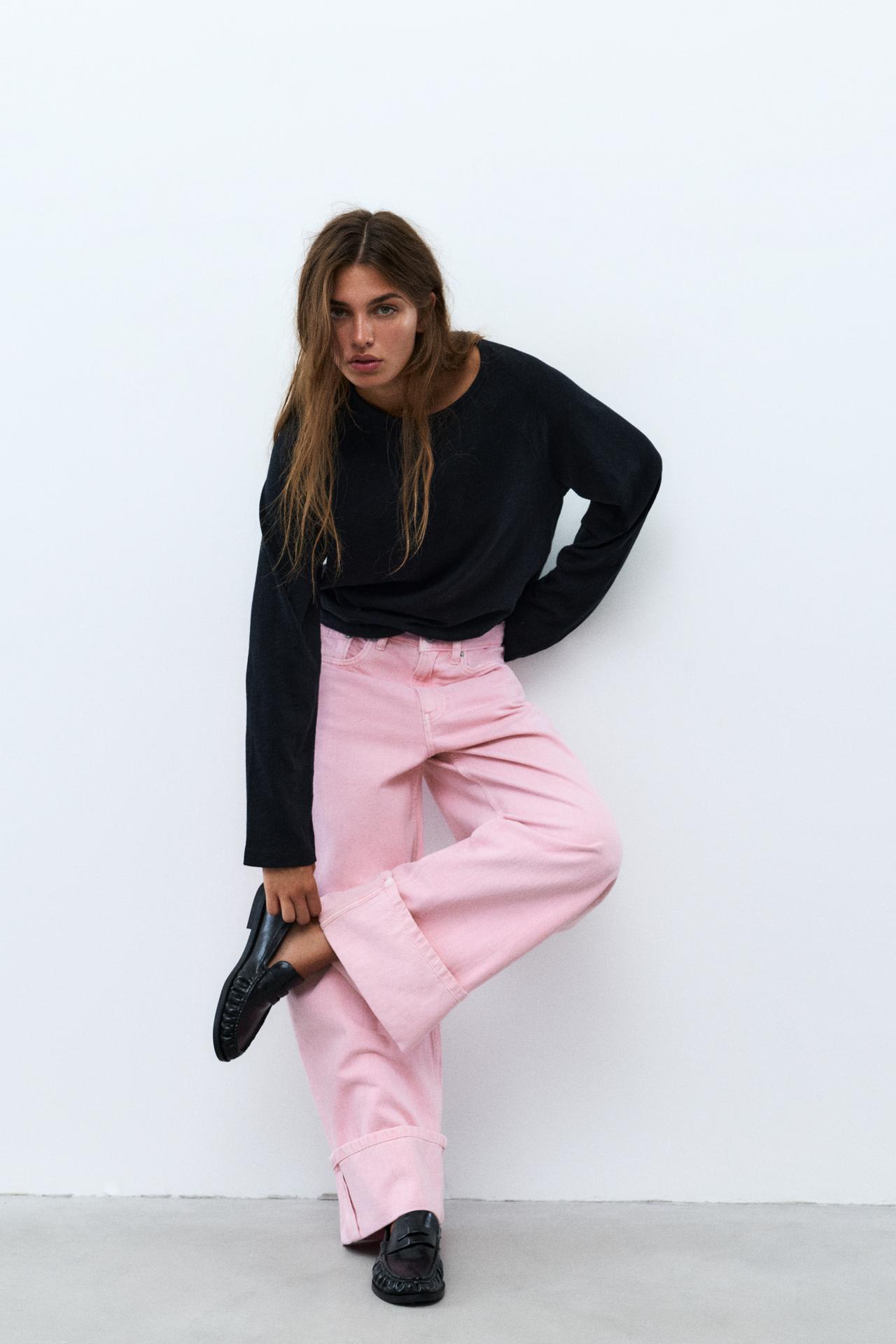 Baggy jeans with turn-up hems — Pink