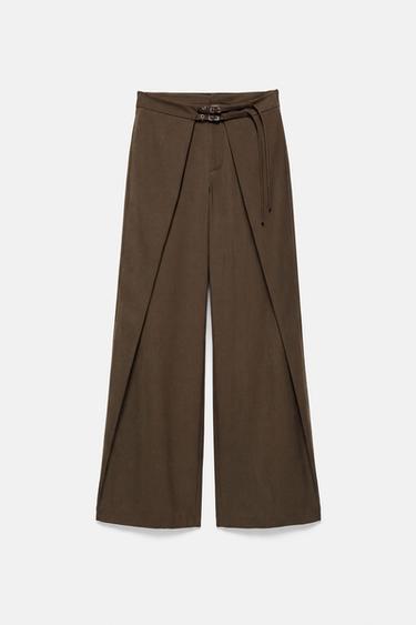Darted smart trousers with buckles — Brown 6