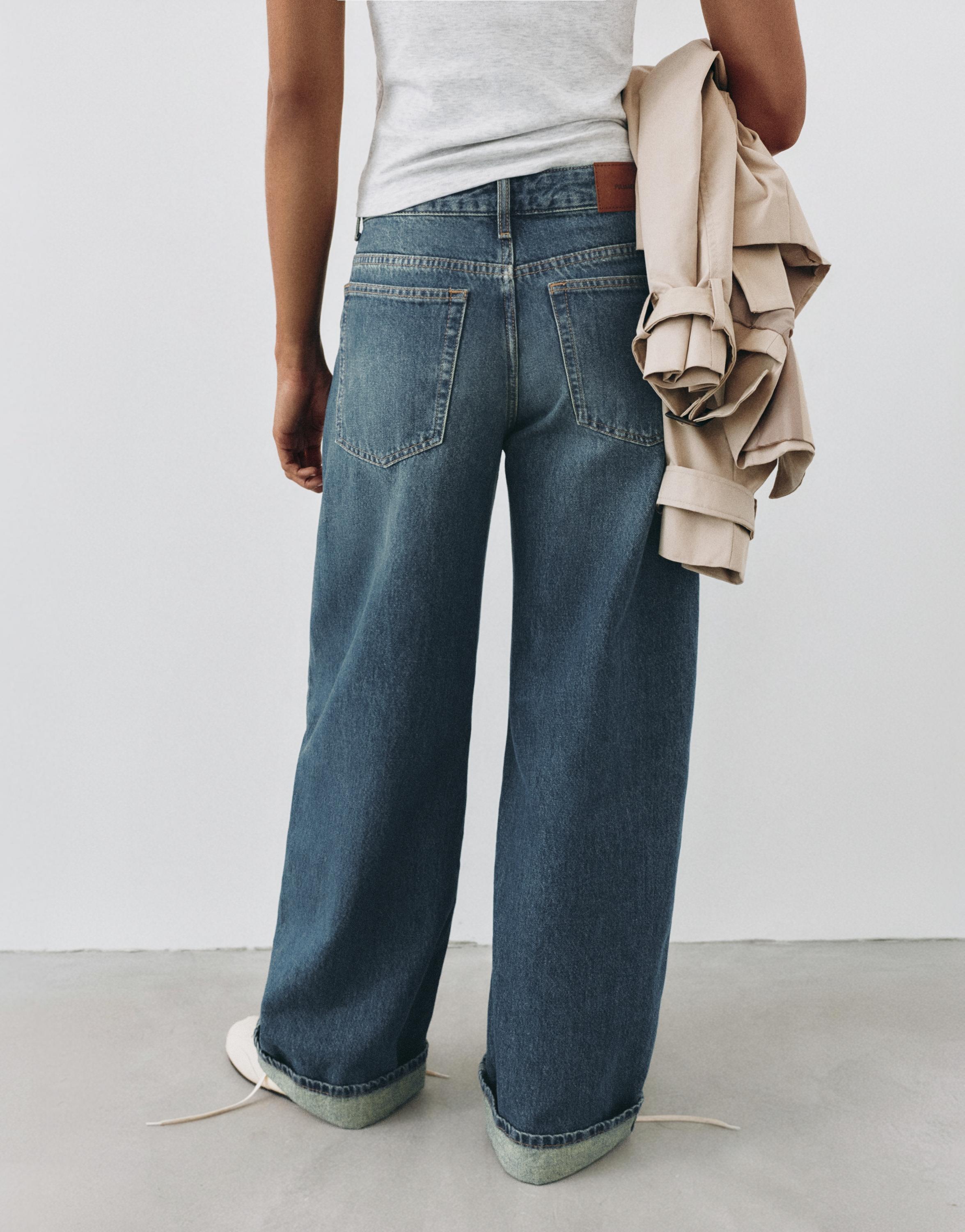 Balloon fit baggy jeans with turn-up hems — Dark blue