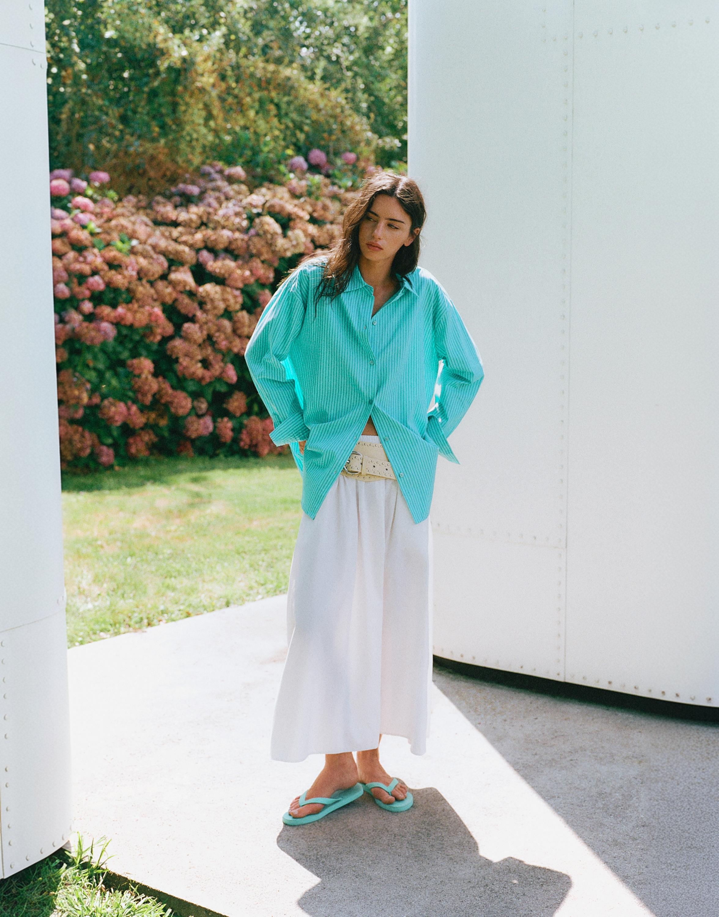 Oversize striped shirt — Turquoise