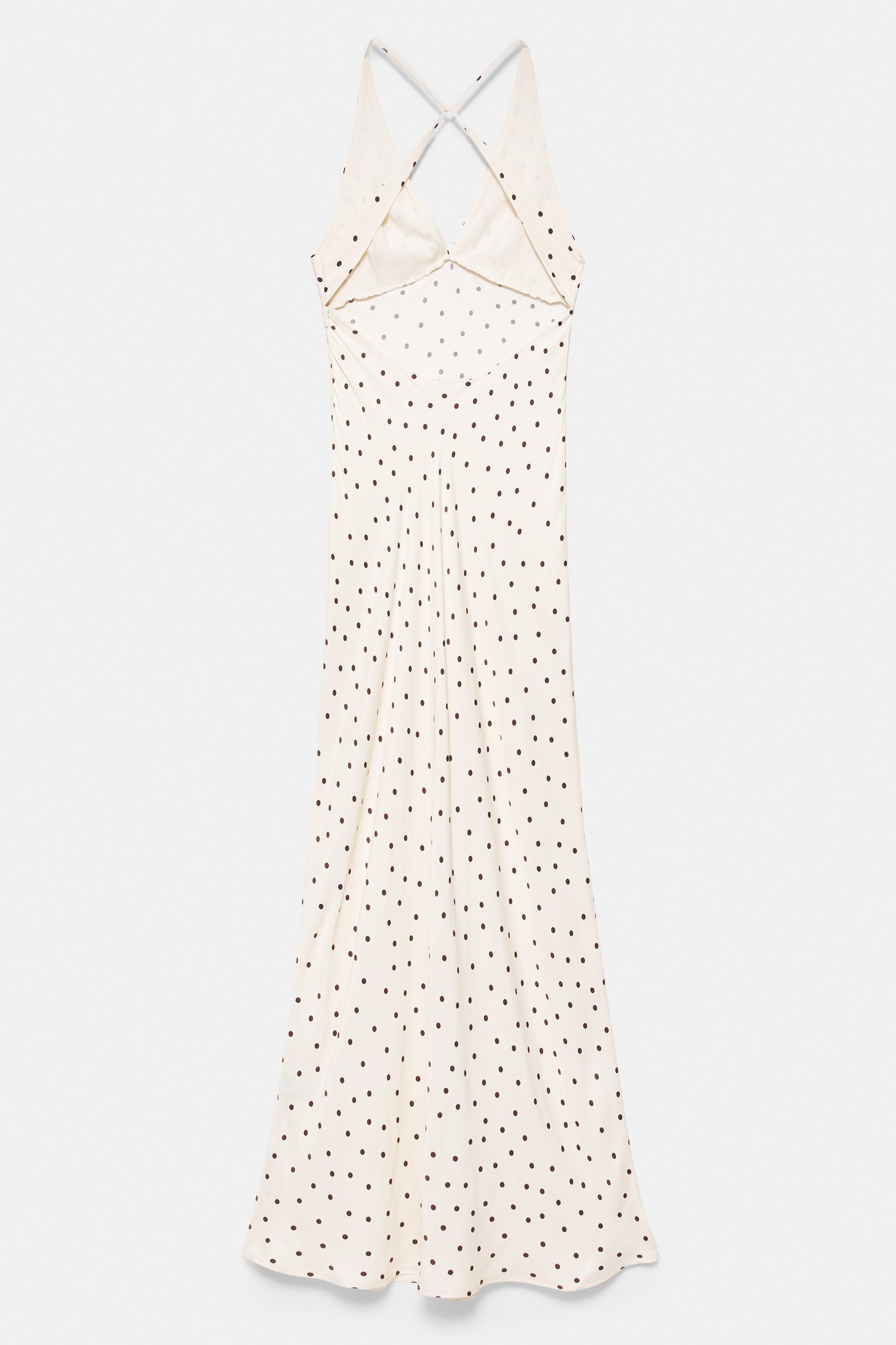 Saten puantiyeli askılı sırt dekolteli elbise - Görsel 2