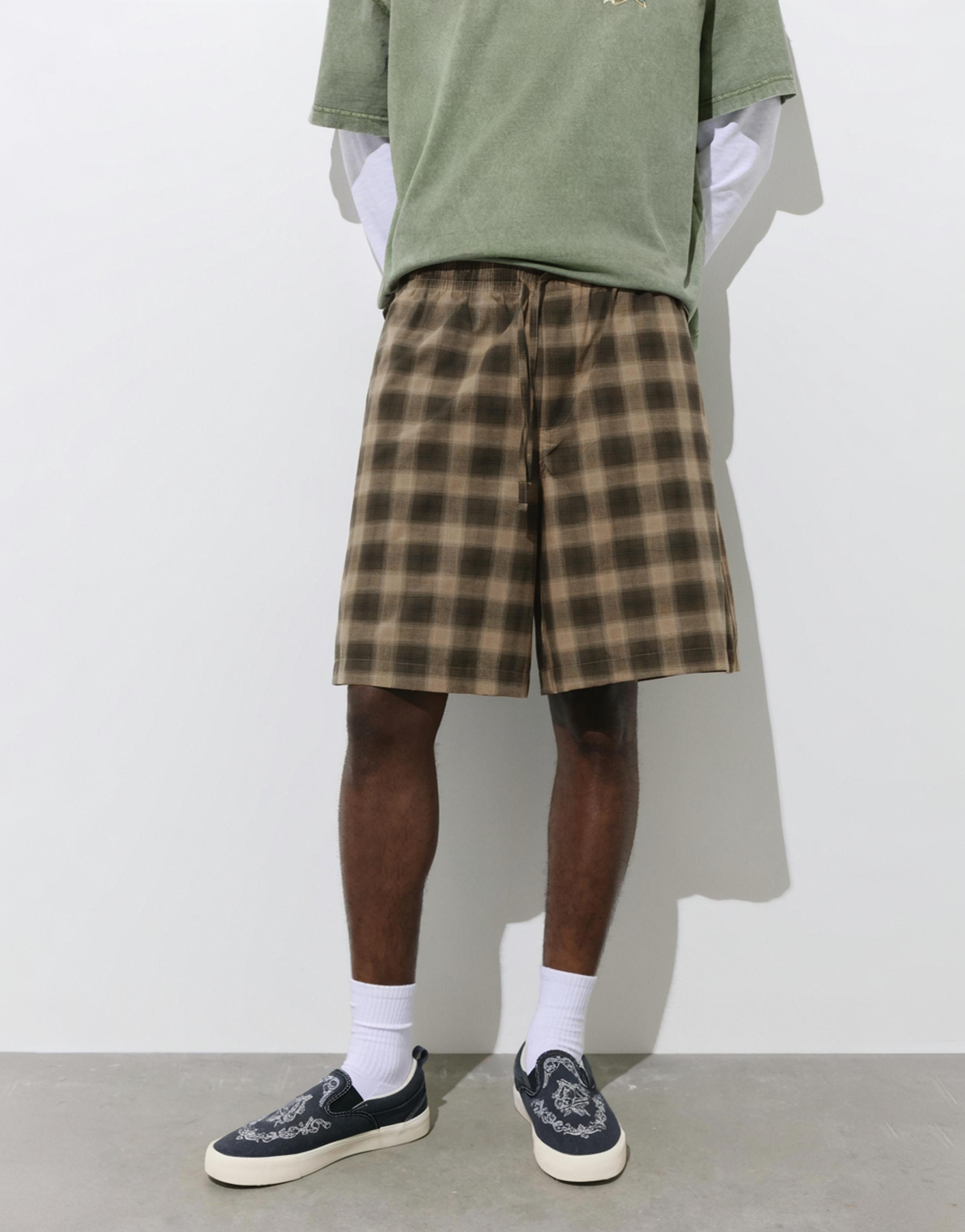 Kareli jogger bermuda şort - Görsel 7